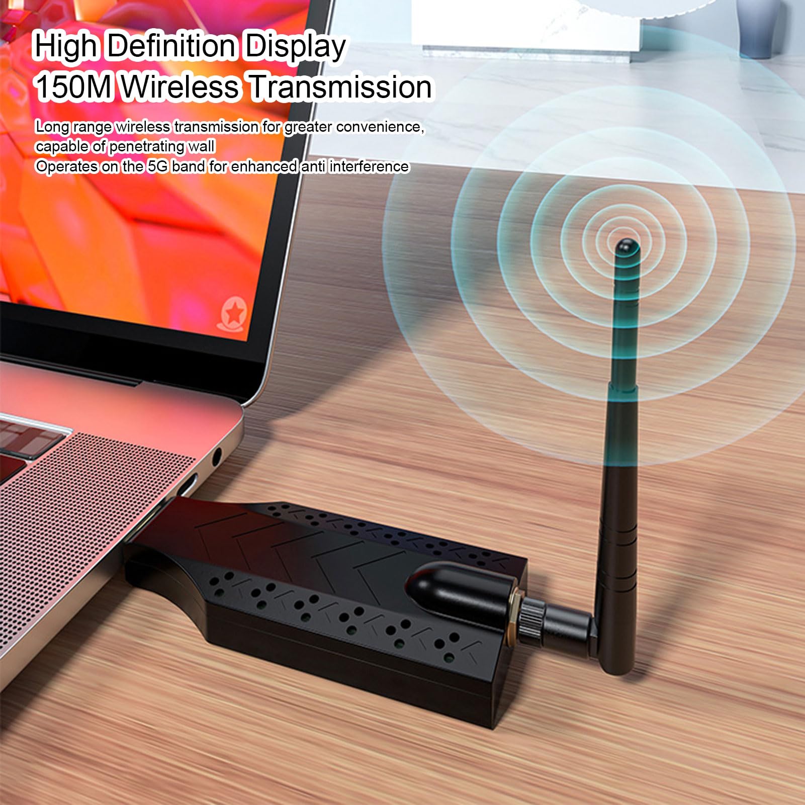 Bezprzewodowy Nadajnik i Odbiornik HDMI o Dużym Zasięgu 492 Stóp, Dwuzakresowy Zestaw Przedłużacza Wideo 5G/2,4G 1080P, Adapter Screen Mirroring do Laptopa PC do Projektora