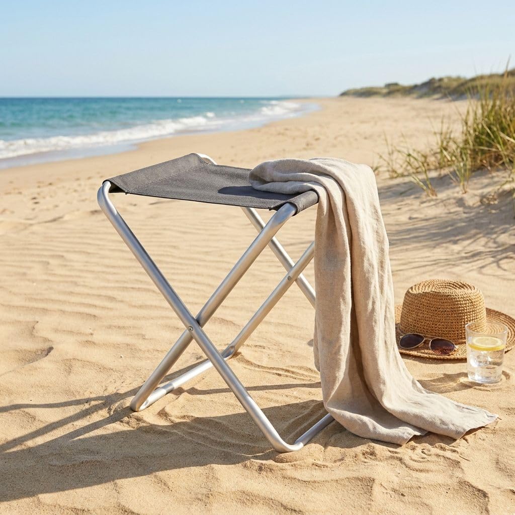 milani home - sgabello da campeggio, alluminio e textilene, pieghevole compatto, blu e grigio