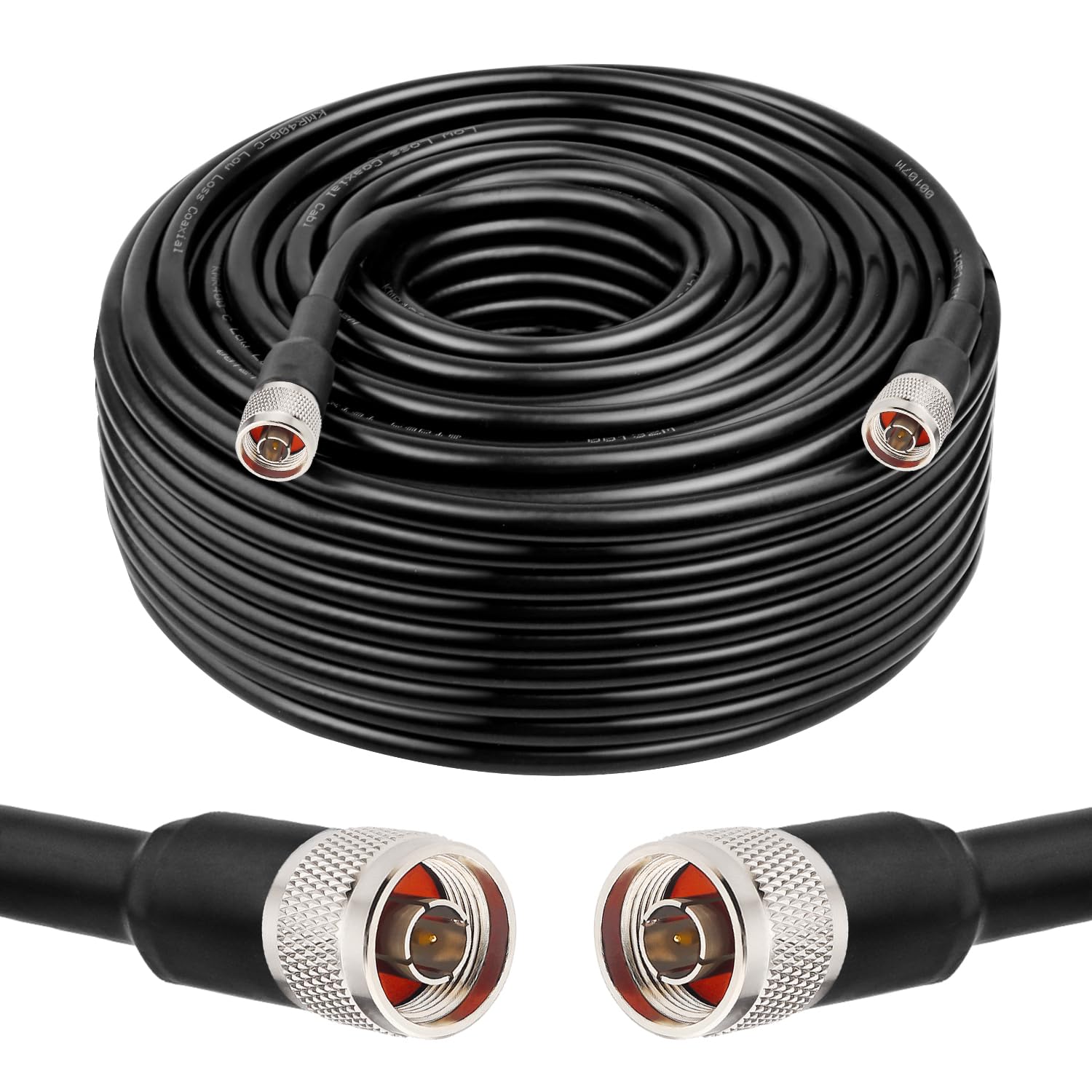 XRDS -RF N Male to N Male Cable 150FT, Type N Cable Low Loss KMR400 Coax Extension Cable, Black