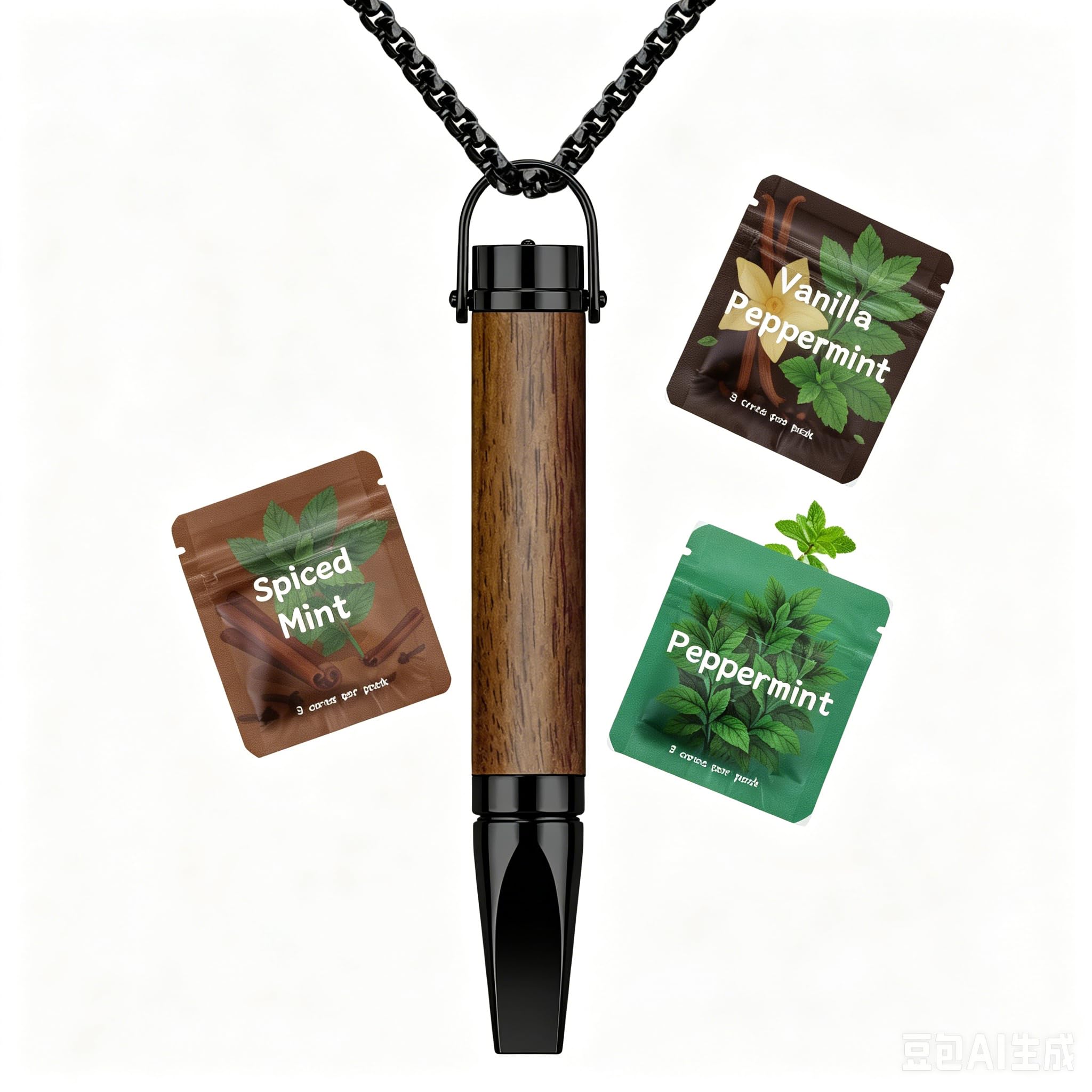 Cadena de respiración con sabor: collar respiratorio con resistencia de madera y metal, collar con filtro de aroma para relajación, meditación y ejercicios de respiración