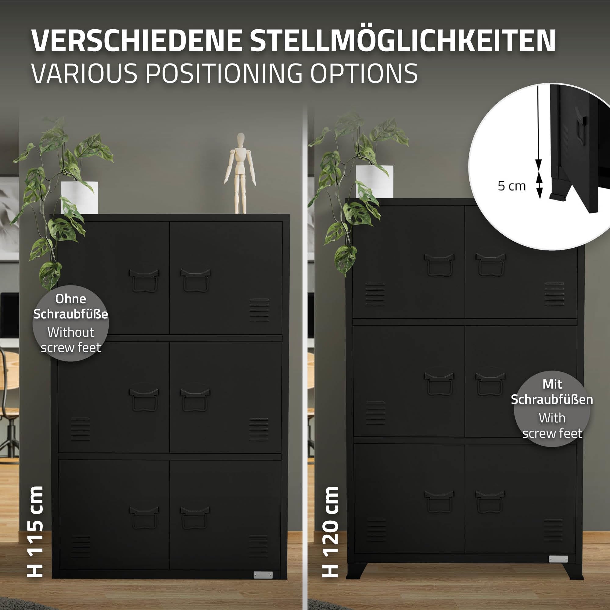 ML-Design Schedario da Ufficio 75x40x120,5 cm Nero Acciaio Mobile a 4 Gambe Armadietto in Metallo 6 Ante 3 Scomparti Interni Armadio Industriale Portadocumenti in Acciaio di Stoccaggio