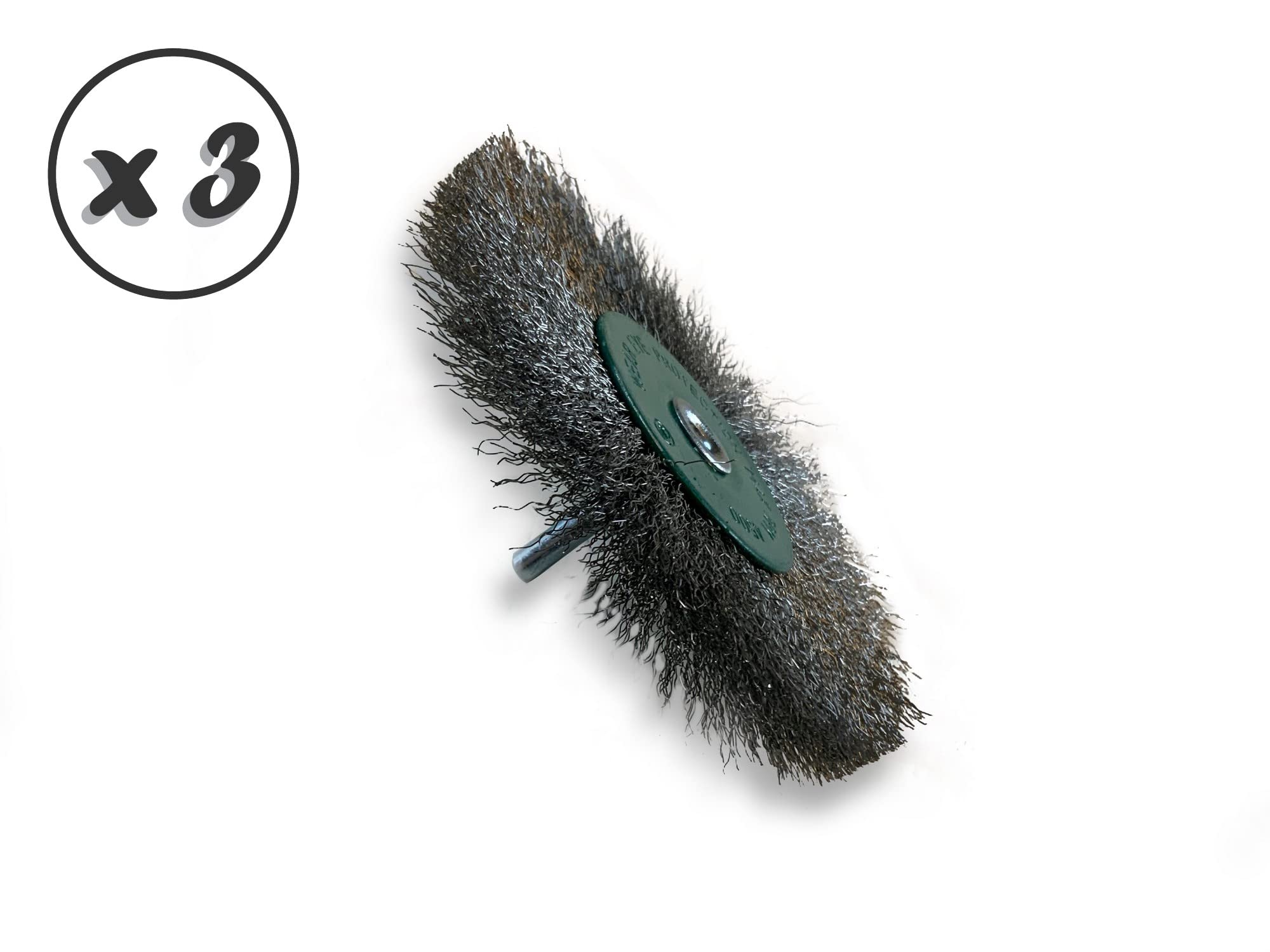Metalowa okrągła szczotka obrotowa Ø 125 mm | Zestaw 3 | Na drążku Ø 6 mm | Miękkie nitki ze stali nierdzewnej Ø 0,20 mm | Do wiertarki lub wkrętarki do uchwytu wiertarskiego | usuwanie zadziorów szczotkowania | Kibros 26125IV8x3