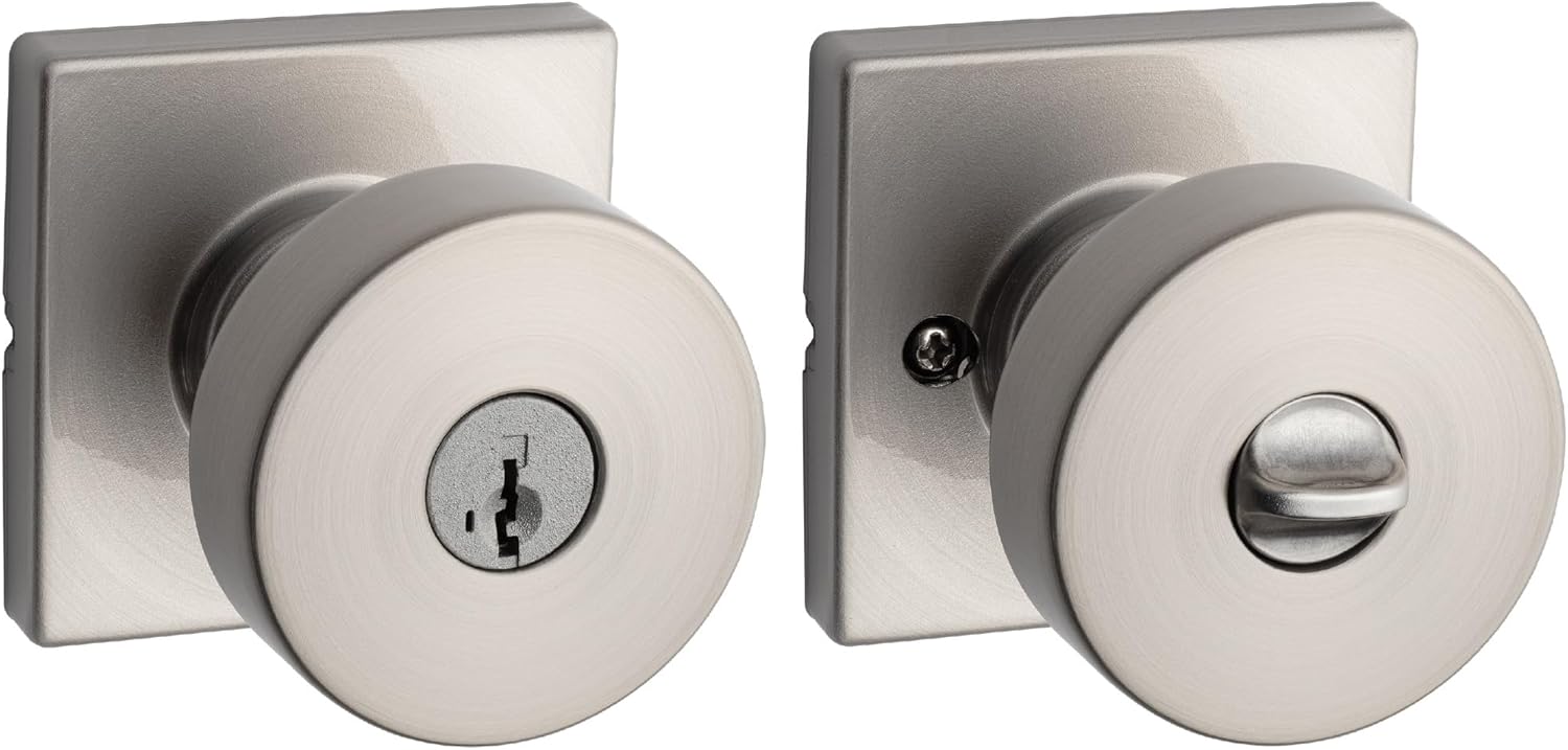Kwikset Pismo Entry Door Knob with Lock and Key, Secure Keyed Handle Exterior, Front Entrance and Bedroom, Satin Nickel, Pick Resistant SmartKey Rekey Security and Microban Kwikset Pismo Entry Door Knob with Lock and Key, Secure Keyed Handle Exterior, Front Entrance and Bedroom, Satin Nickel, Pick Resistant SmartKey Rekey Security and Microban