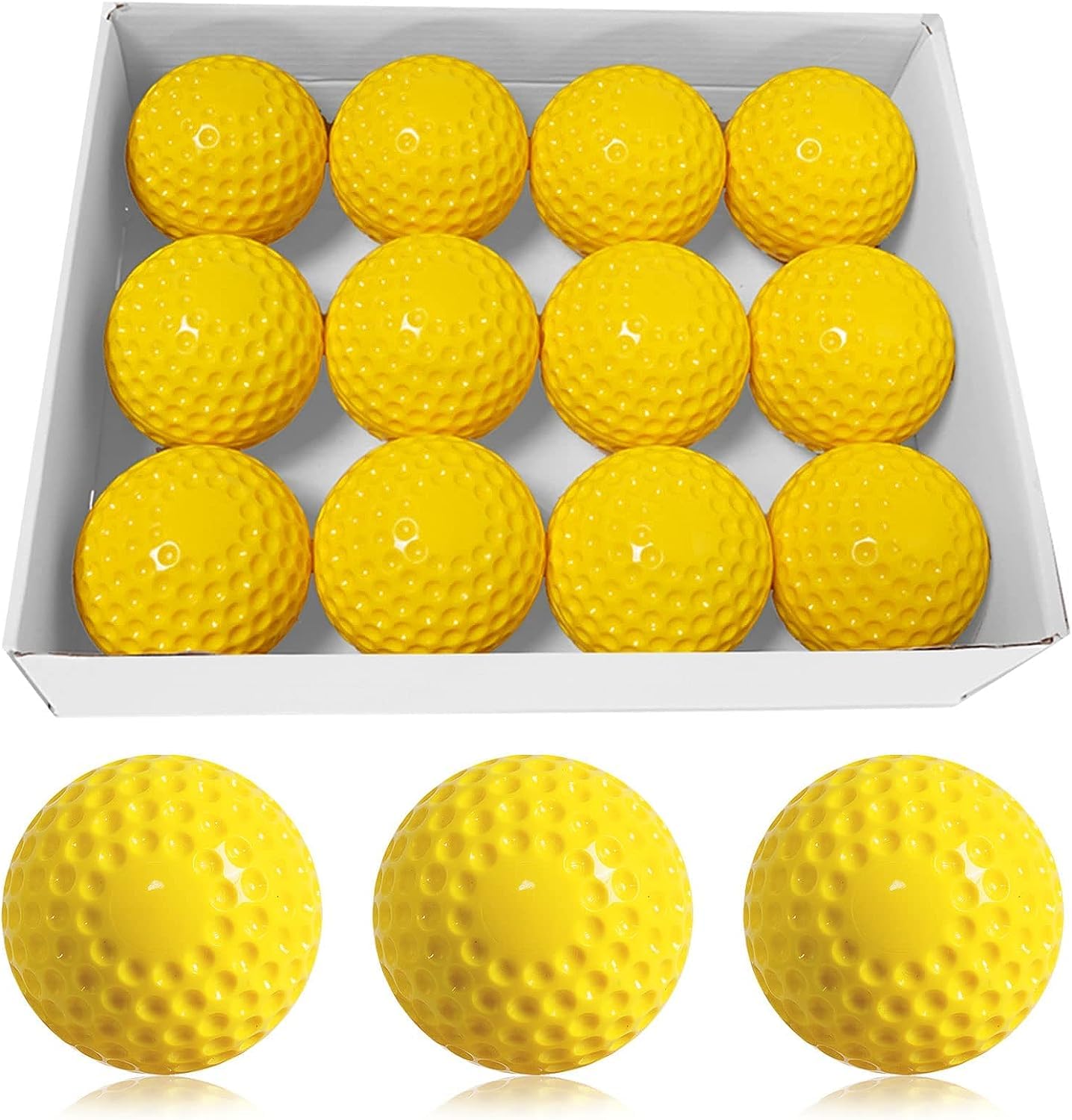 Forcebucket 12 Pack Yellow Dimpled Baseballs, 9-Inch Pitching Machine Baseballs for Hitting and Fielding Practice