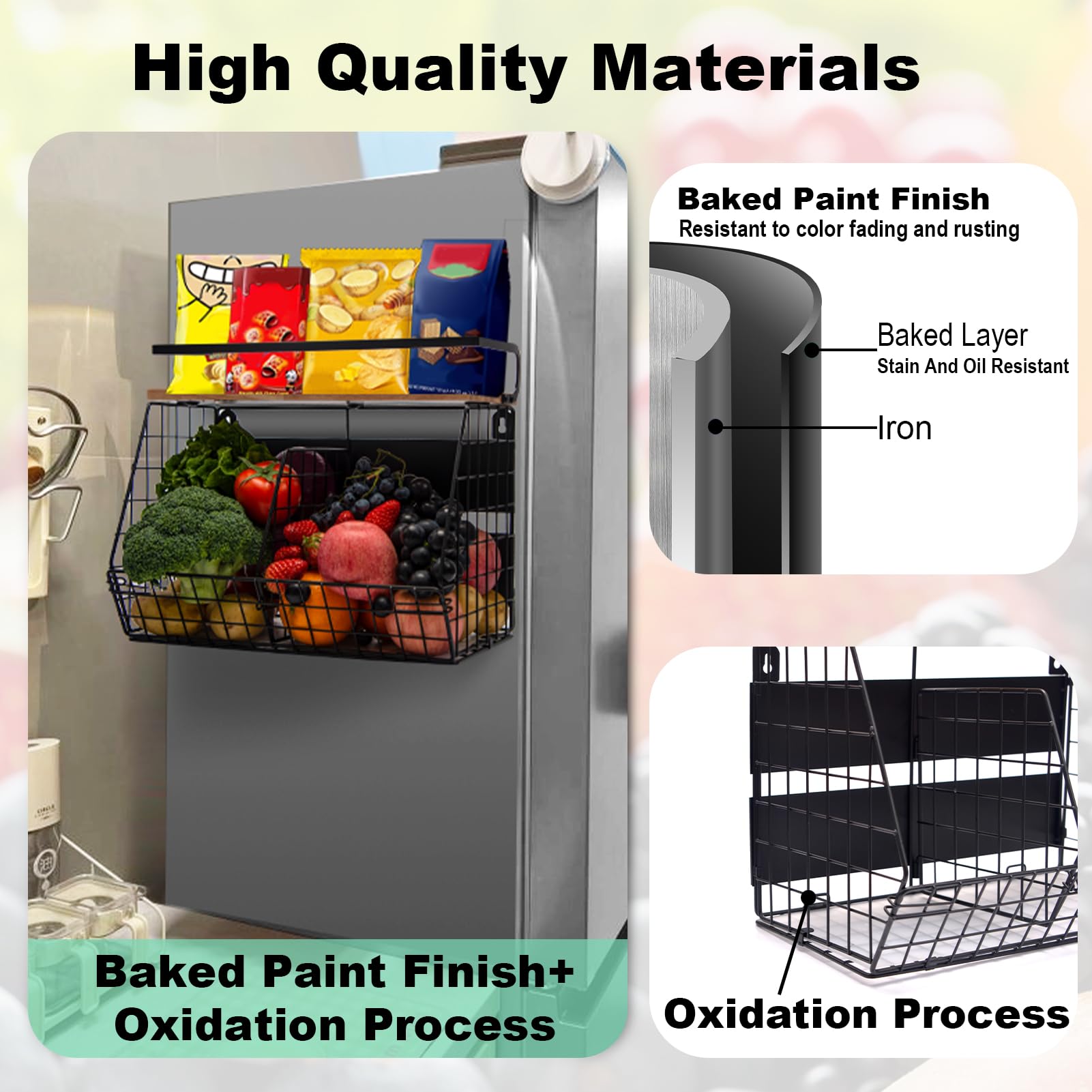 Lermende Magnetico Porta Frutta Cucina: 2 in 1 Scaffale Magnetici per Frigorifero, Organizer da Cucina Senza Forature con 4 Ganci Mobili per Cucina, Lavanderia, Area Ristoro, Spazio Relax.