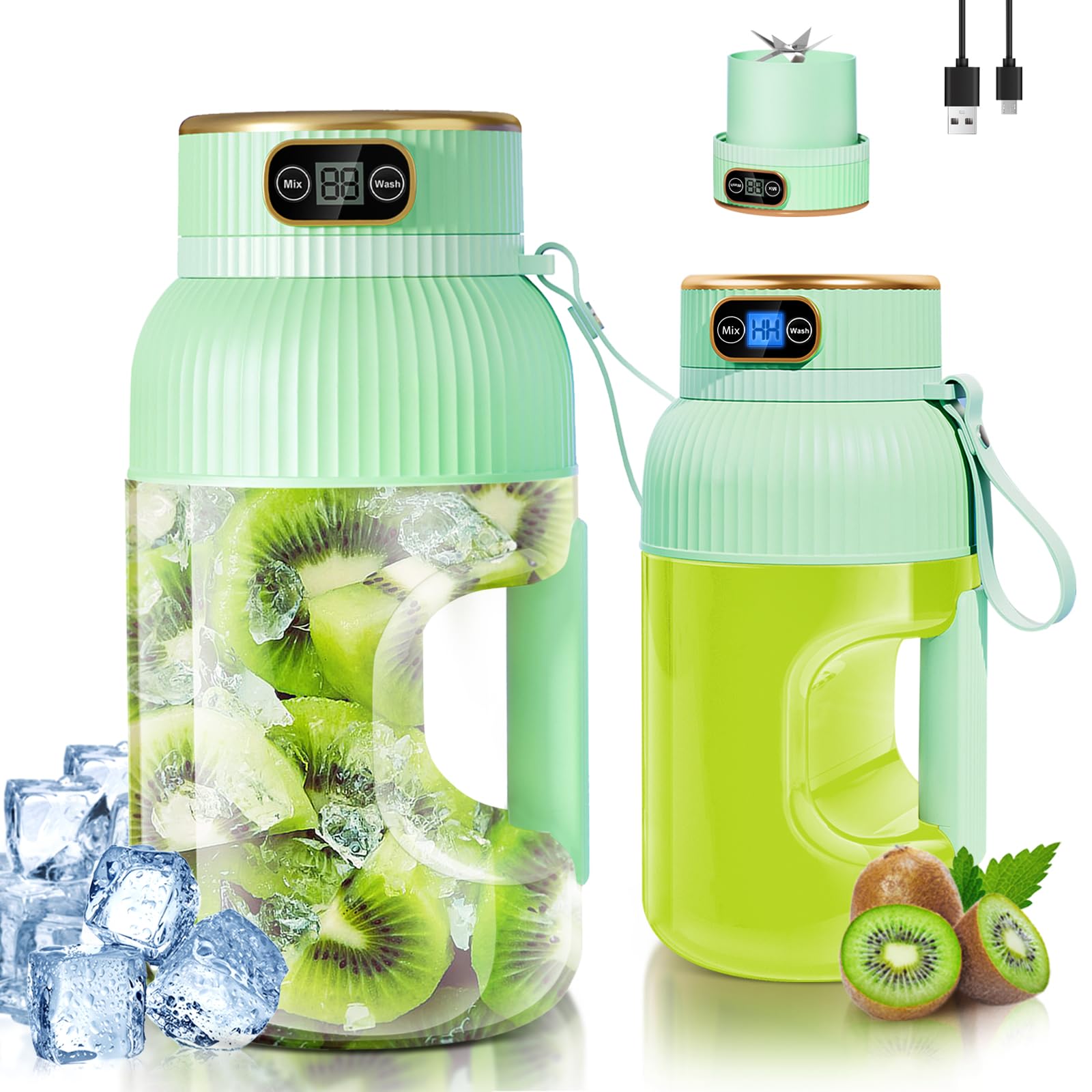 【Amélioré】Presse-agrumes électrique Rechargeable Fine Life Pro, Nouveau Grand Presse-agrumes électrique de 1,2 L Pour légumes et Fruits, (Vert - Extracteur de jus simple)