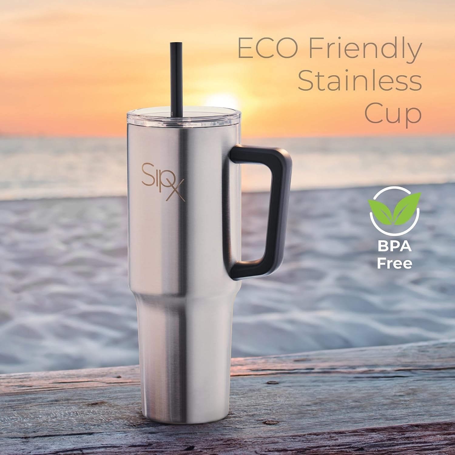 SipX™ 40 oz Insulated Tumbler with Handle & Straw – Vacuum Insulated Stainless Steel, Leakproof, Cupholder Friendly – Perfect for Iced Coffee, Water & Travel – Stainless