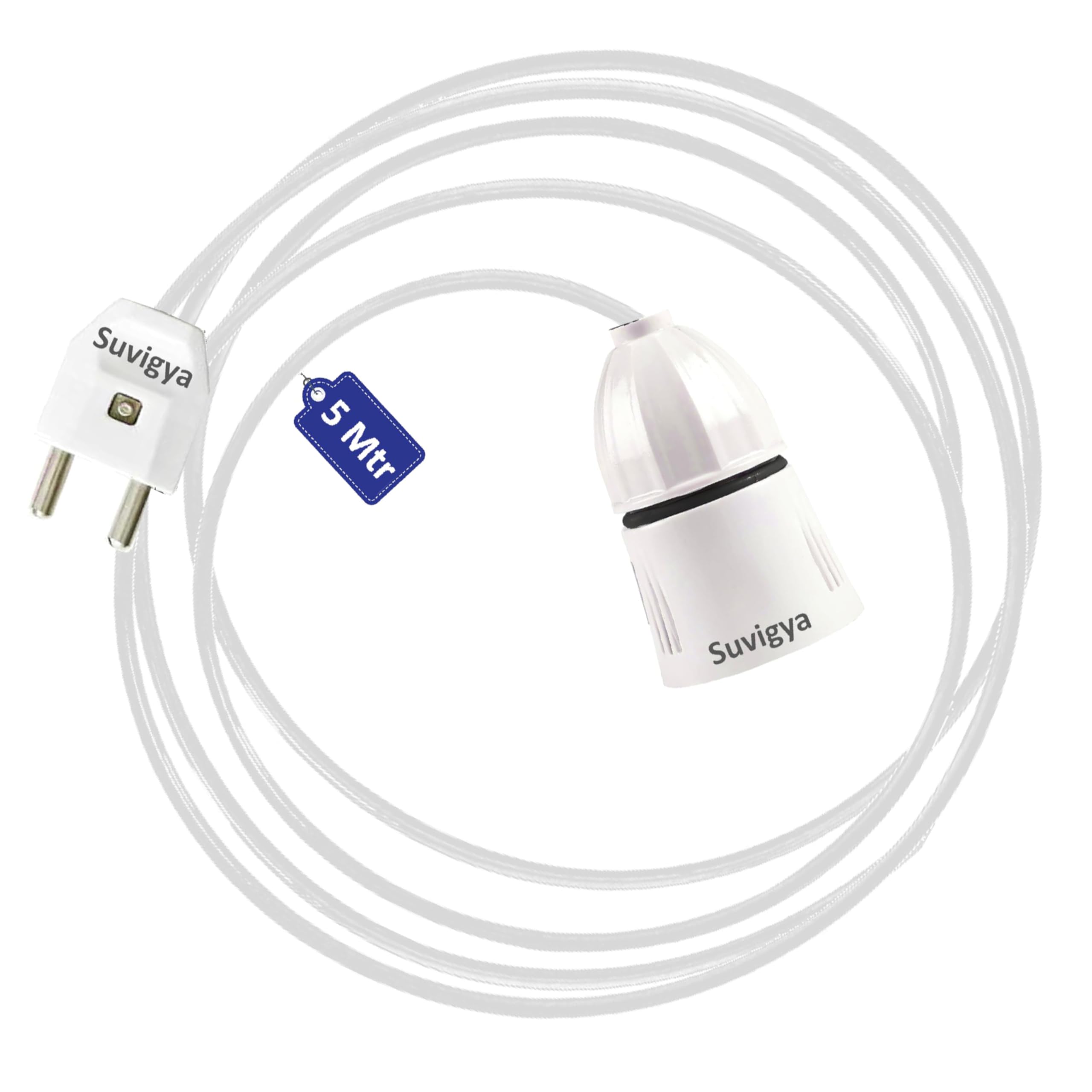 5 Meters, Extension Cable with B22 Bulb Holder & 2-Pin Plug, Flexible Copper Wire for Hanging Lights, Diwali Decorations & Daily Household Use, Pack of 1, White-image-35