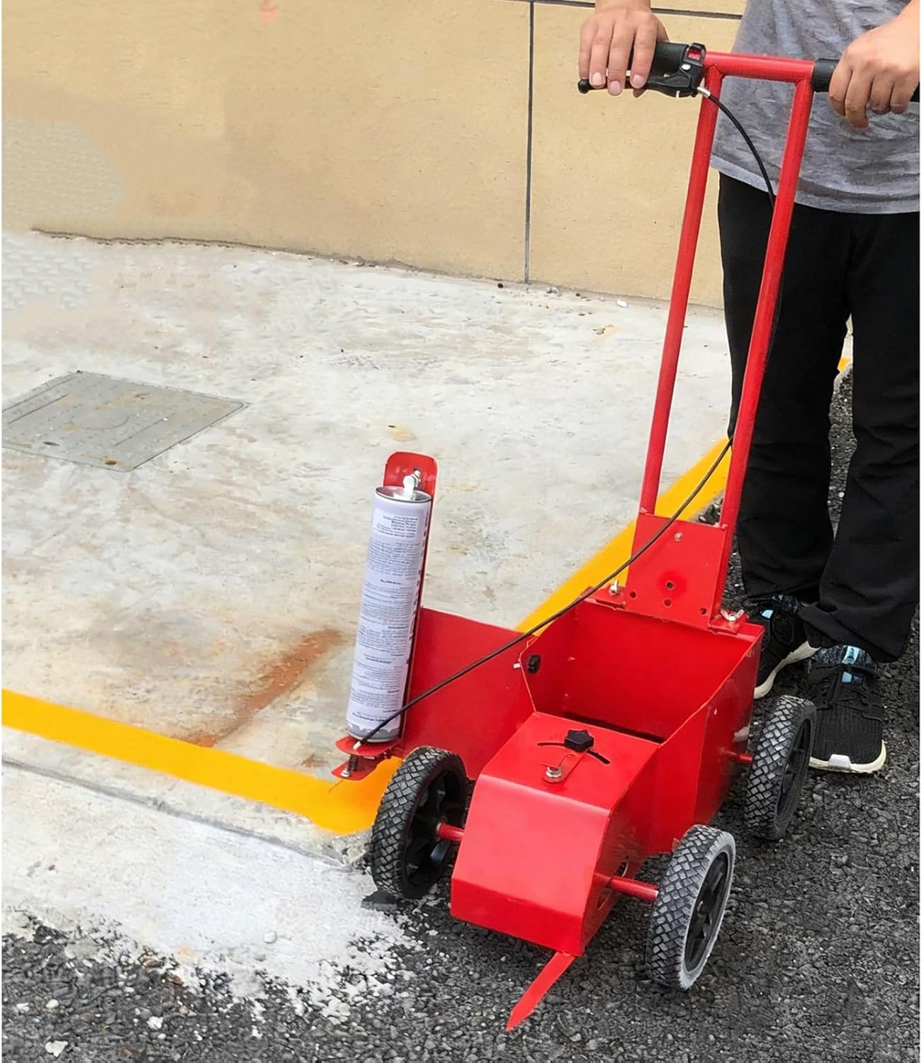 Parking Lot Paint Line Striping Machine, Manual 4-Wheel Road Marking Cart, Pavement Line Marking Applicator, Playing Field Marking Equipment