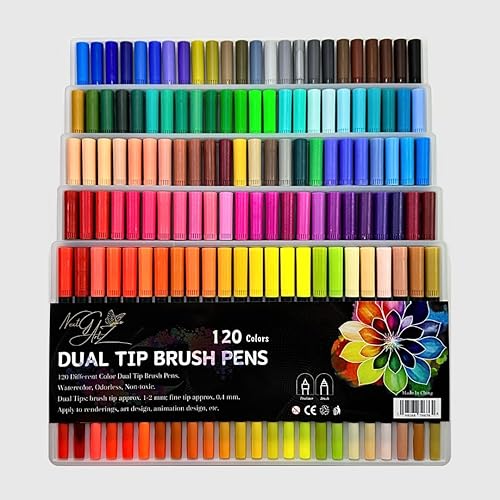 Miniatura 2 de NextG Artz - Rotuladores de doble punta, 120 colores brillantes únicos, punta fina y punta de pincel para amantes del arte, libro de dibujo para