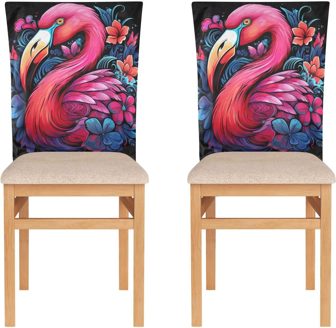 ALAZA Flamingo Florals Chair Back Cover Set of 6, Washable Reusable Removable Chair Slipcovers Decorative Chair Cover for Home Kitchen Wedding Party