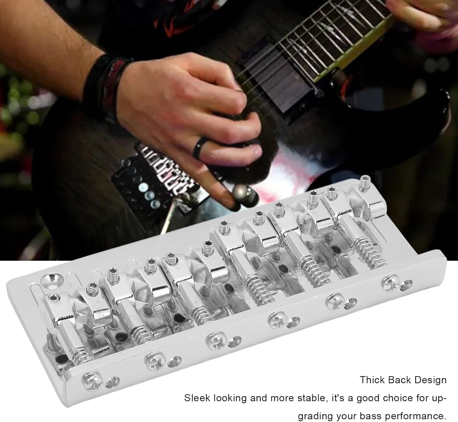 Walfront 6 String Bass Bridge Replacement Fixed Top Load Hardtail Bridge with Adjustable Saddles for Electric Bass Guitar Chrome Hardware
