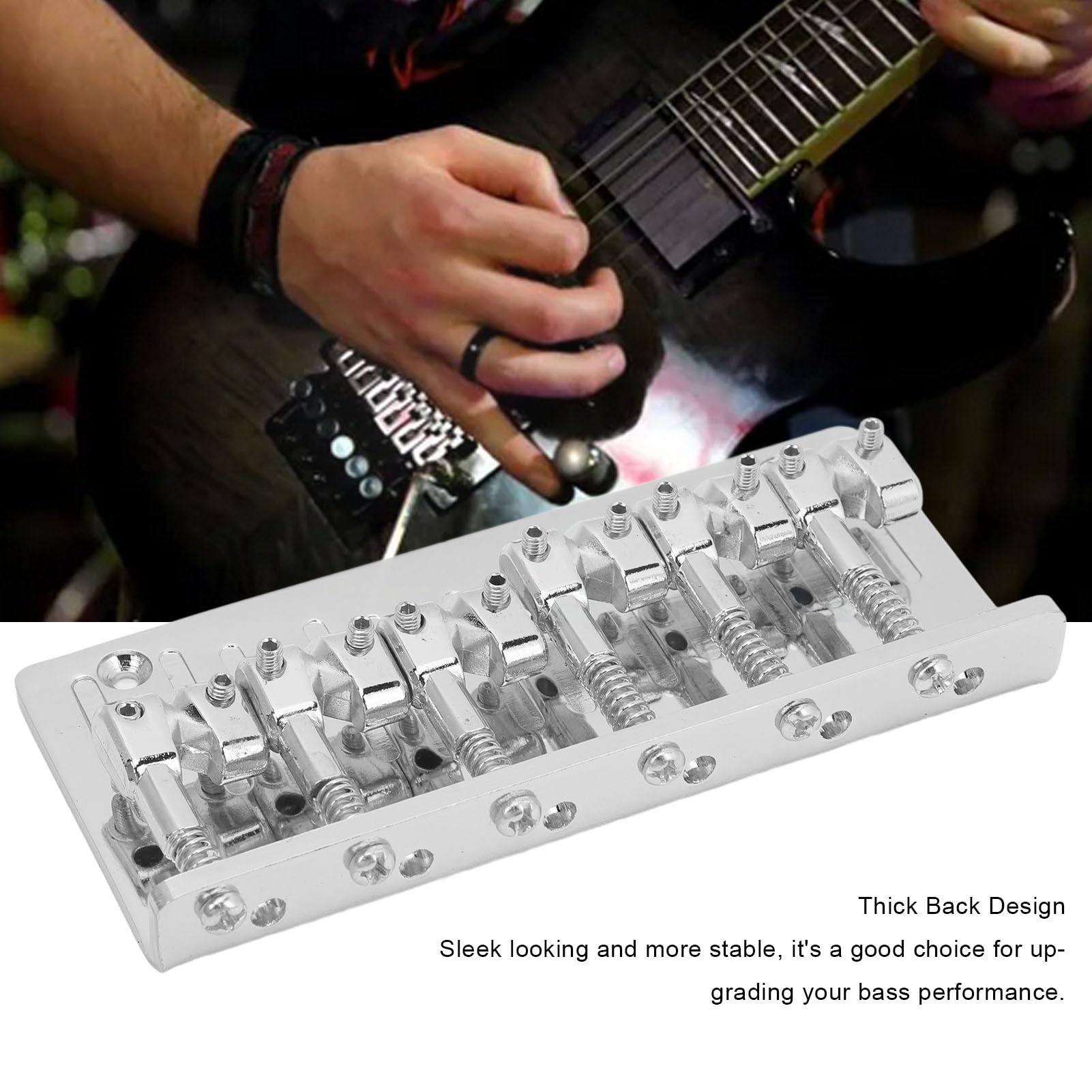 Vintage Bass Bridge, Zinc Alloy 6 String Electric Bass Bridge Replacement with 4 Fully Adjustable Saddles (Silver)