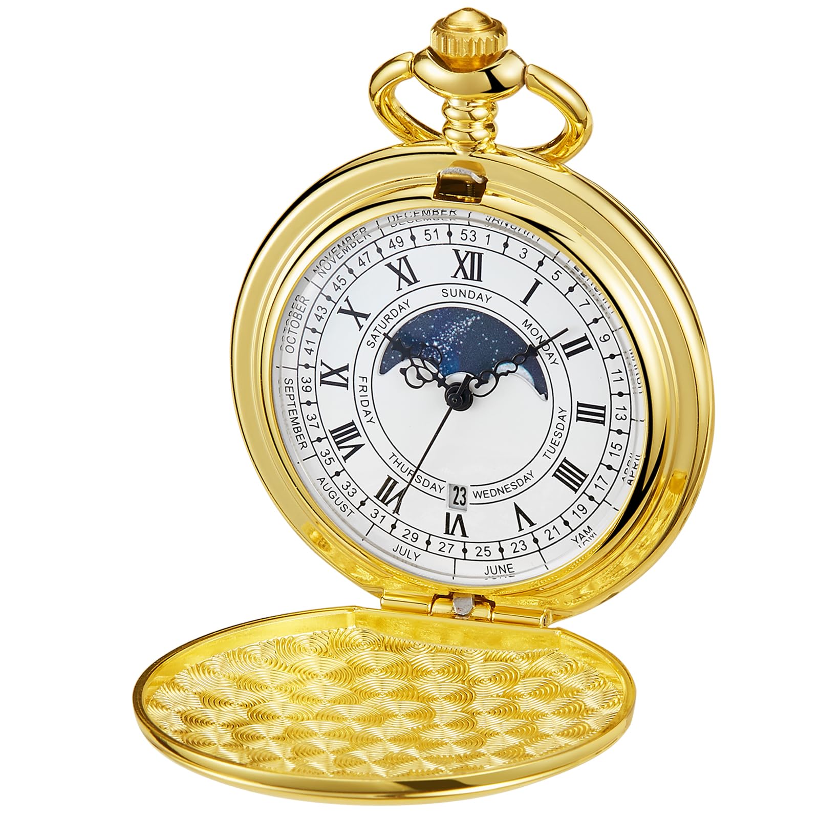Tiong Vintage Taschenuhr mit Kette Römische Ziffern Skala Einzigartige Quarz mit Kalender Taschenuhren Geburtstag Geschenke Vatertag