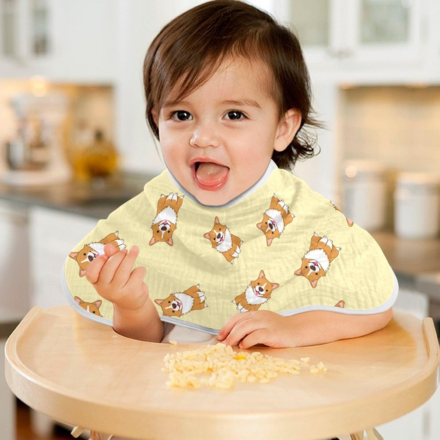 Cute Corgi Dog Pattern Muslin Burp Cloths for Baby 4 Pack Soft 100% Cotton Baby Washcloths Bibs for Boy Girl