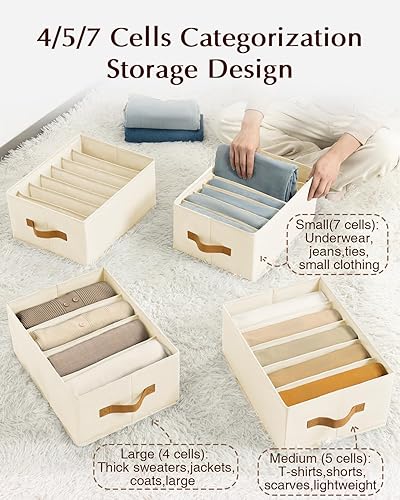Miniatura 2 de homsorout Organizador de ropa para armario paquete de 4 organizadores de cajones para ropa organizador de jeans para armario con panel inferior