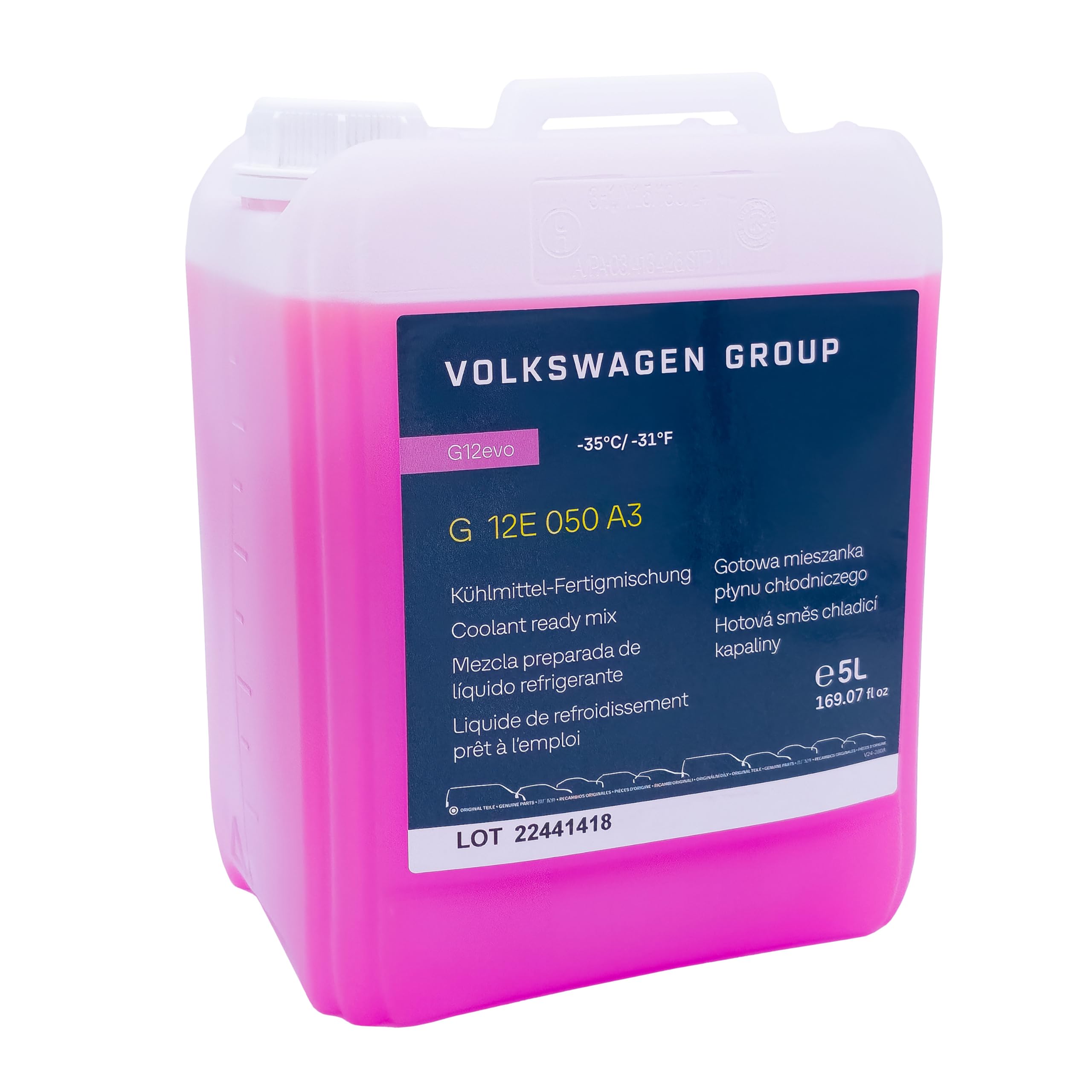 Volkswagen G12E050A3 Kühlflüssigkeit G12evo Kühlmittel Fertigmischung Coolant Ready Mix Kanister, 5 Liter