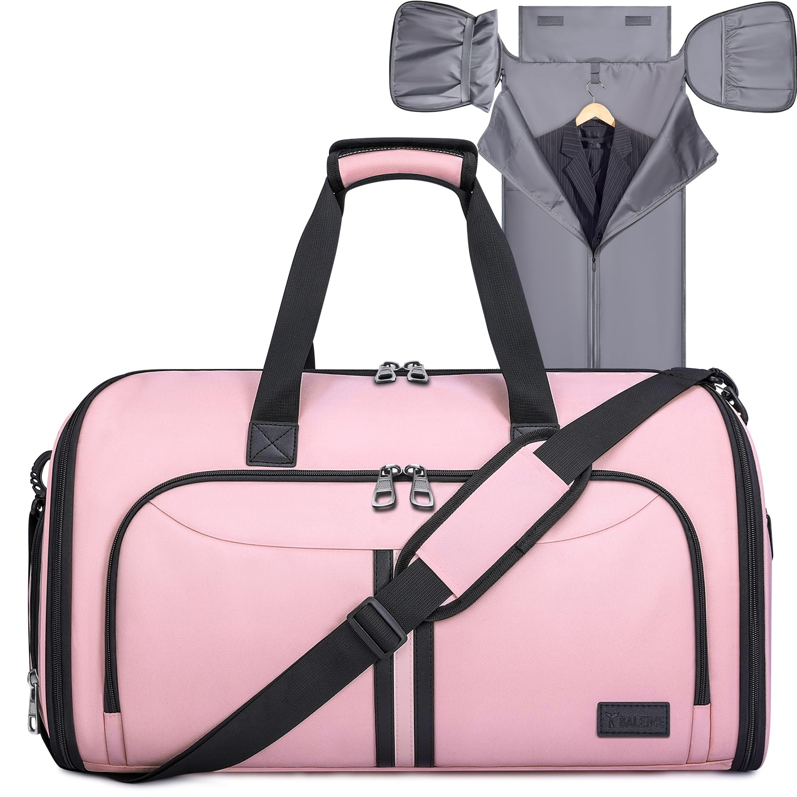 BALEINE Bolsa de ropa convertible con compartimento para zapatos, 2 en 1, bolsas de lona para viajes, bolsa de traje para hombres y mujeres, Rosado