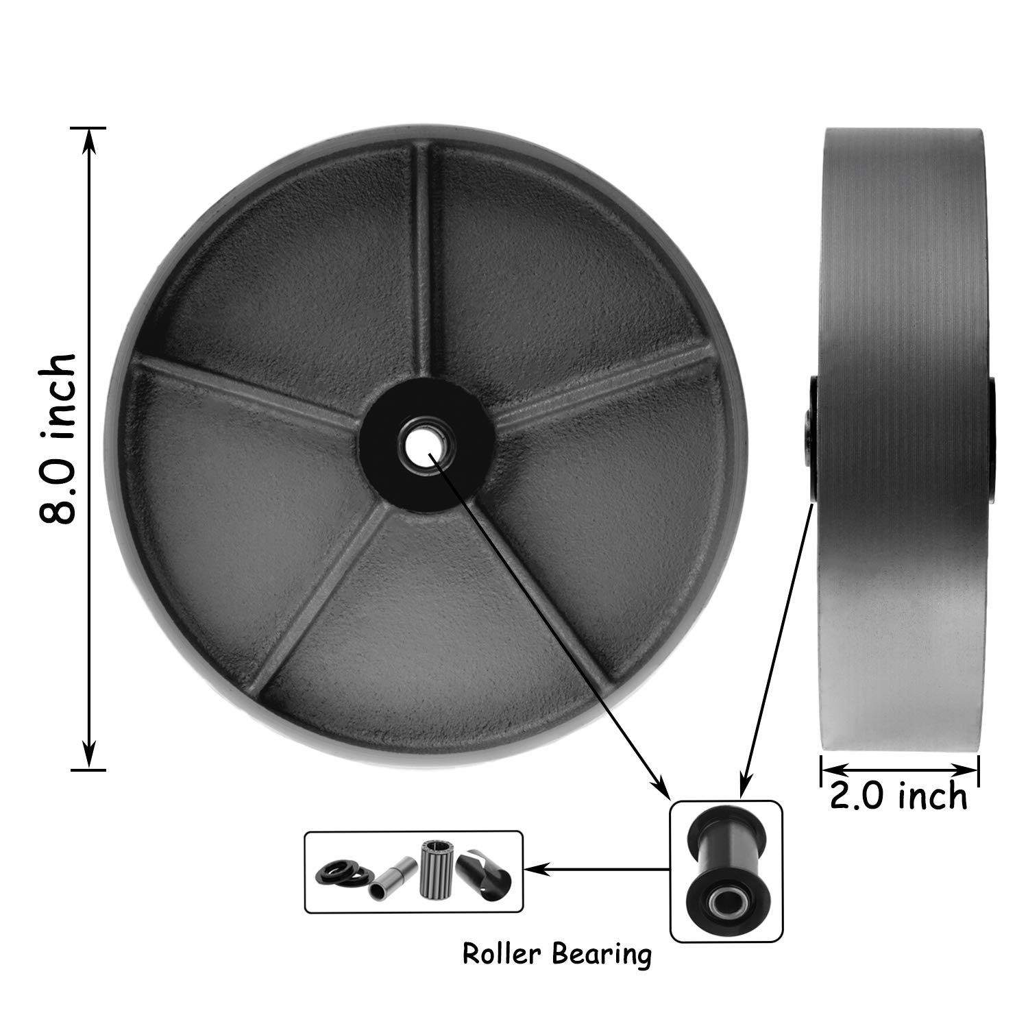 SY America 8" 2 Pack Plate Caster, Heavy Duty Steel Cast Iron Wheel w/Top Plate Caster Extra Width 2 inches 2600 lbs Total Capacity (8 inches Pack of 2, Silver Rigid)