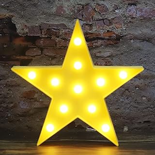 LED Marquee Star Sign Night Light, Battery Operated Star Shape Desk Table Lamp for Kids, Baby, Child, Girl Gift, Nursery Room, Wall Decor - Yellow