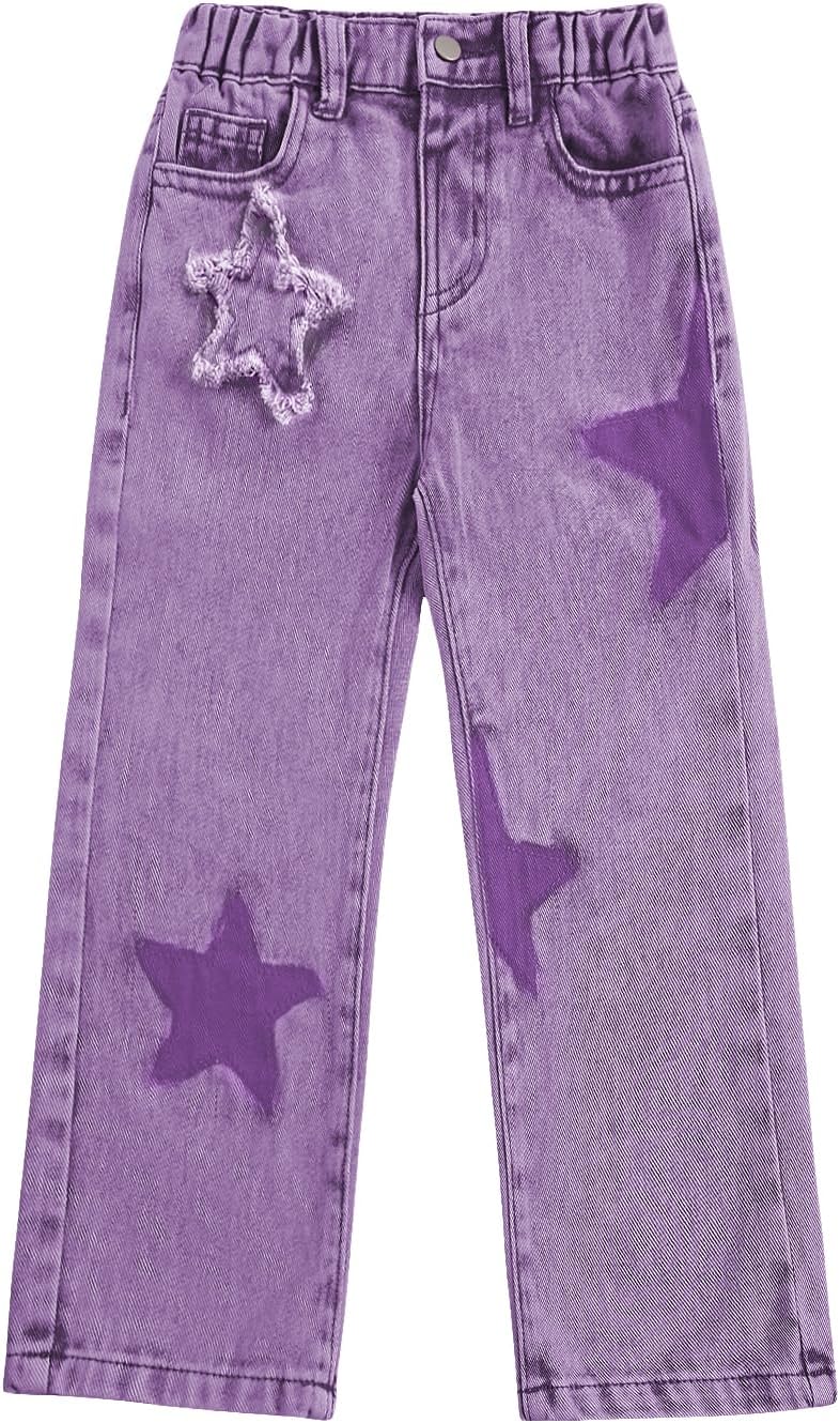 WDIRARA Toddler Girl's Star Print High Waisted Jeans Denim Pants with Pockets