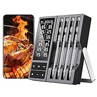 Vista 10 de Termómetro inalámbrico para carne con alertas inteligentes y alcance Bluetooth de 800 pies, 2 sondas, termómetro de parrilla con base independiente
