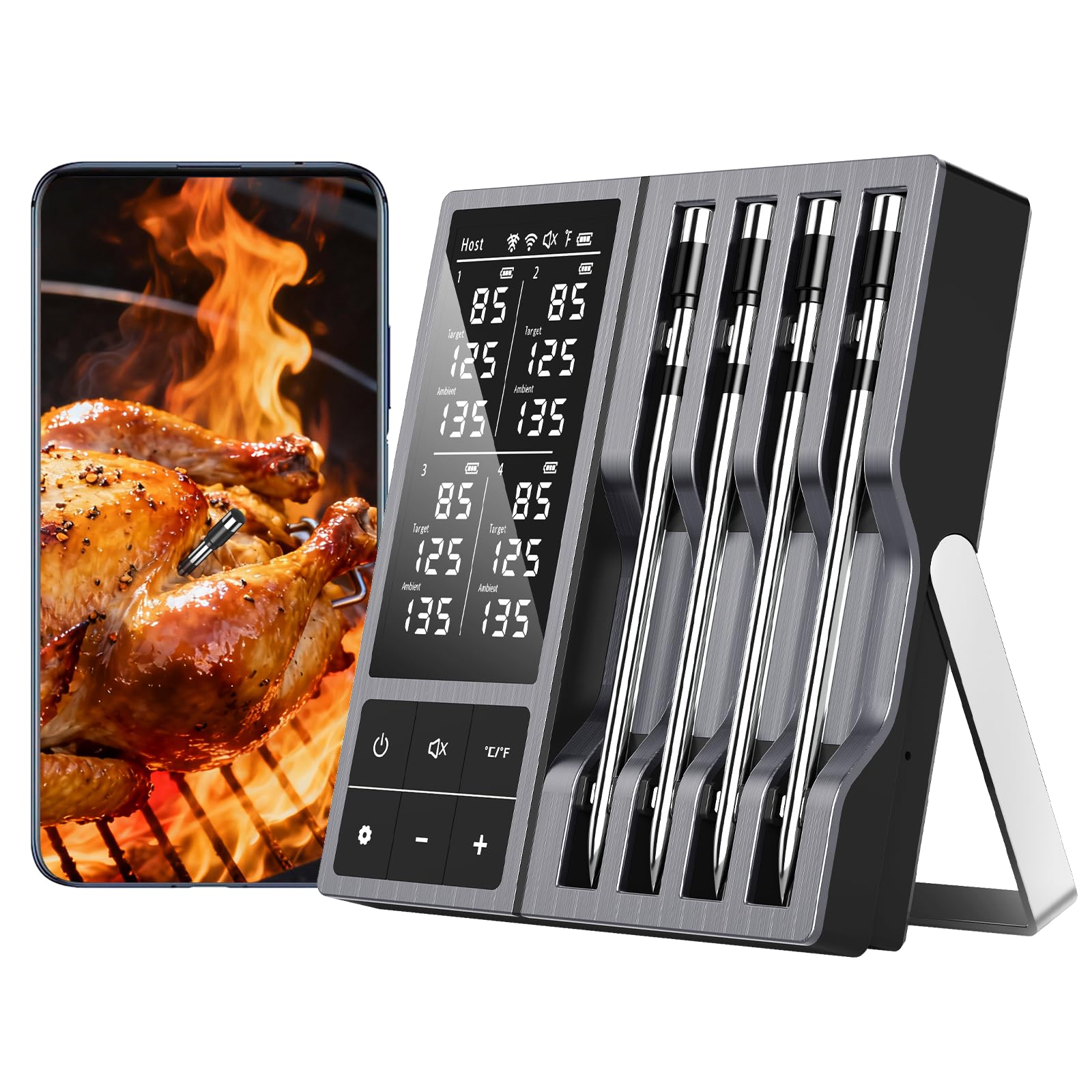 Bluetooth Wireless Meat Thermometer Digital for BBQ Grill Smoker | Instant Read Food Cooking Thermometer with Standalone Base, NIST Certified Accuracy for Air Fryer