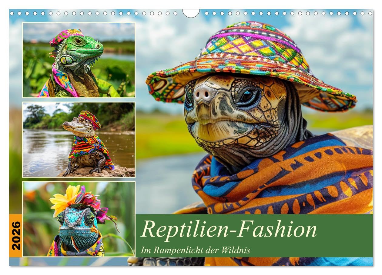 Reptile fashion. In the spotlight of the wild UK-Version (Wall Calendar 2026 DIN A3 Landscape), CALVENDO 12 Month Wall Calendar โ image 1