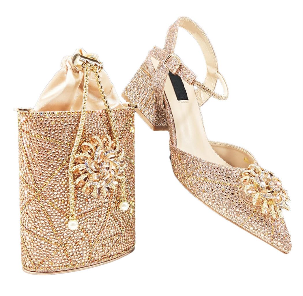 Chaussures de fête nigérianes et sac à talons hauts strass ovales - 8