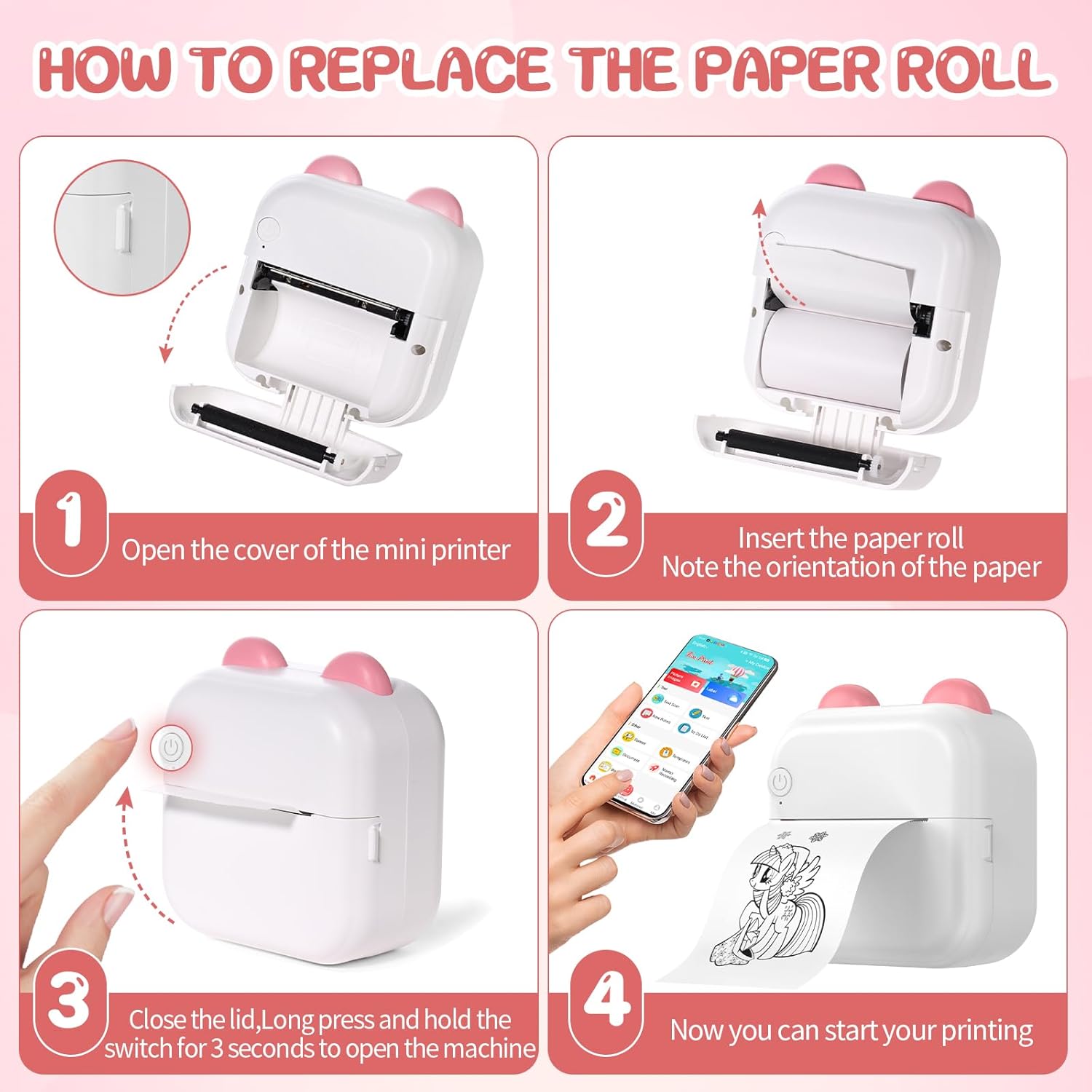 Wireless Photo Sticker Thermal Fast Printer, PrintPod Inkless Pocket Printer for DIY Scrapbook,6 pods (Pink)