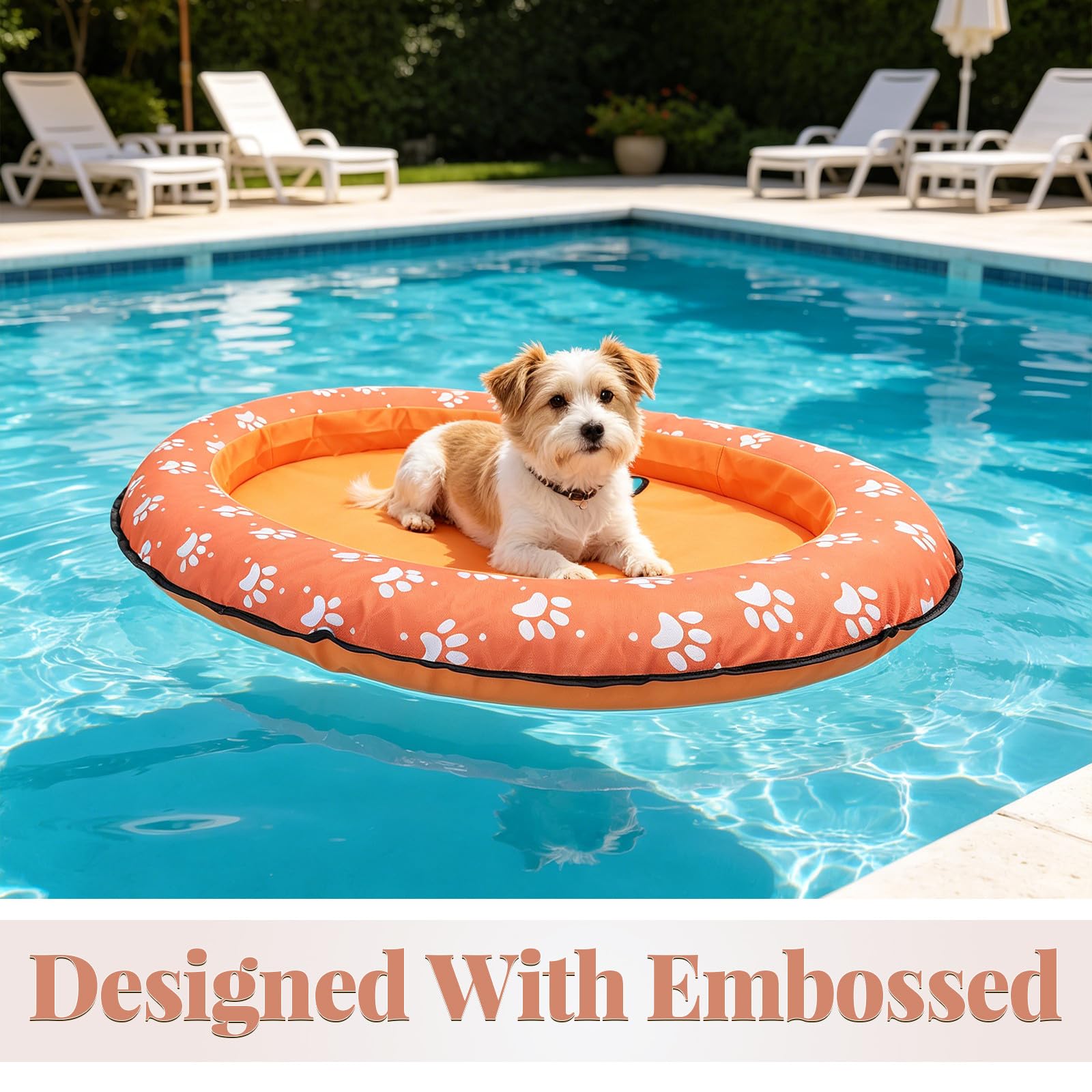 Kleine Hunde-Pool-Schwimmmatte - 96 x 65 cm aufblasbare Hunde-Schwimminsel für Pool - Sommer-Schwimmmatte, Schwimmspielzeug für Strand, See, Fluss (Orange)