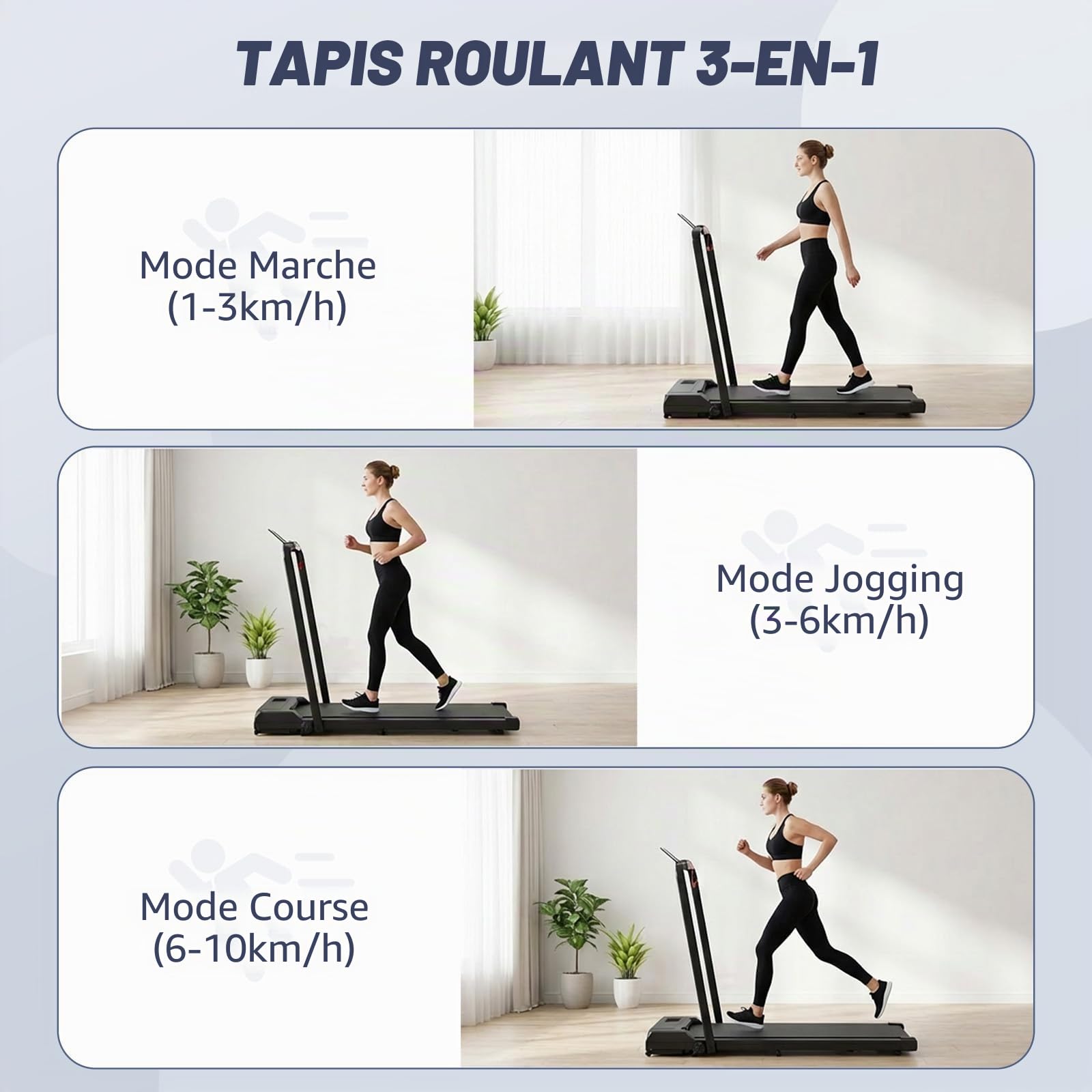 Drgymlee Tapis de Marche 3 en 1, Tapis Pliable sous Bureau avec Poignée, Machine Compacte et Silencieuse 1–10 km/h pour Maison, Bureau, Marche et Jogging, avec Télécommande et Écran LED
