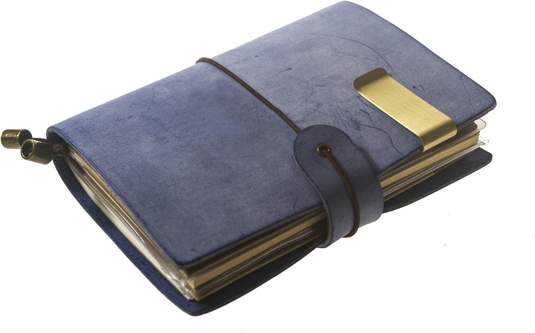 UNIQUE HM&LN Genuine Leather Journal Notebook, Refillable, Handmade Vintage, Fountain Pen Users, Perfect for Writing, Personalized Gift (Blue)
