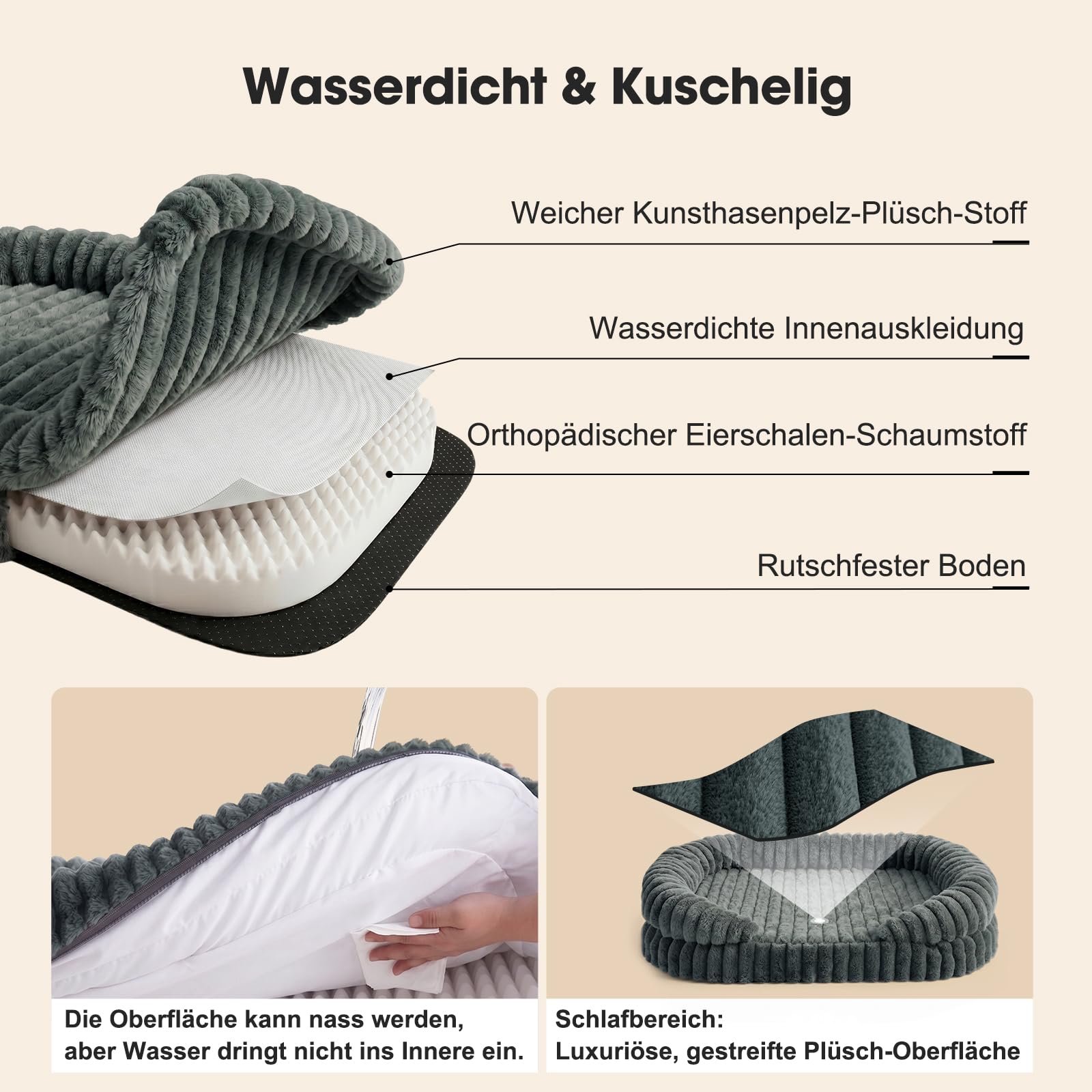 Orthopädisches Hundebett Grosse Hunde, 109x84cm, Abnehmbar & Waschbar | Memory Foam Hundekorb Wasserdicht Rutschfest , Eierkarton-Schaum Hundesofa mit Hohem Rand
