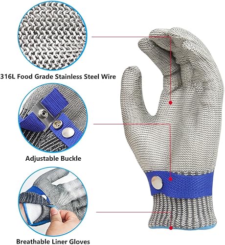 Miniatura 7 de Guantes de malla de malla de acero inoxidable de nivel 9 para cortar ostras Shucking Chopping Butcher