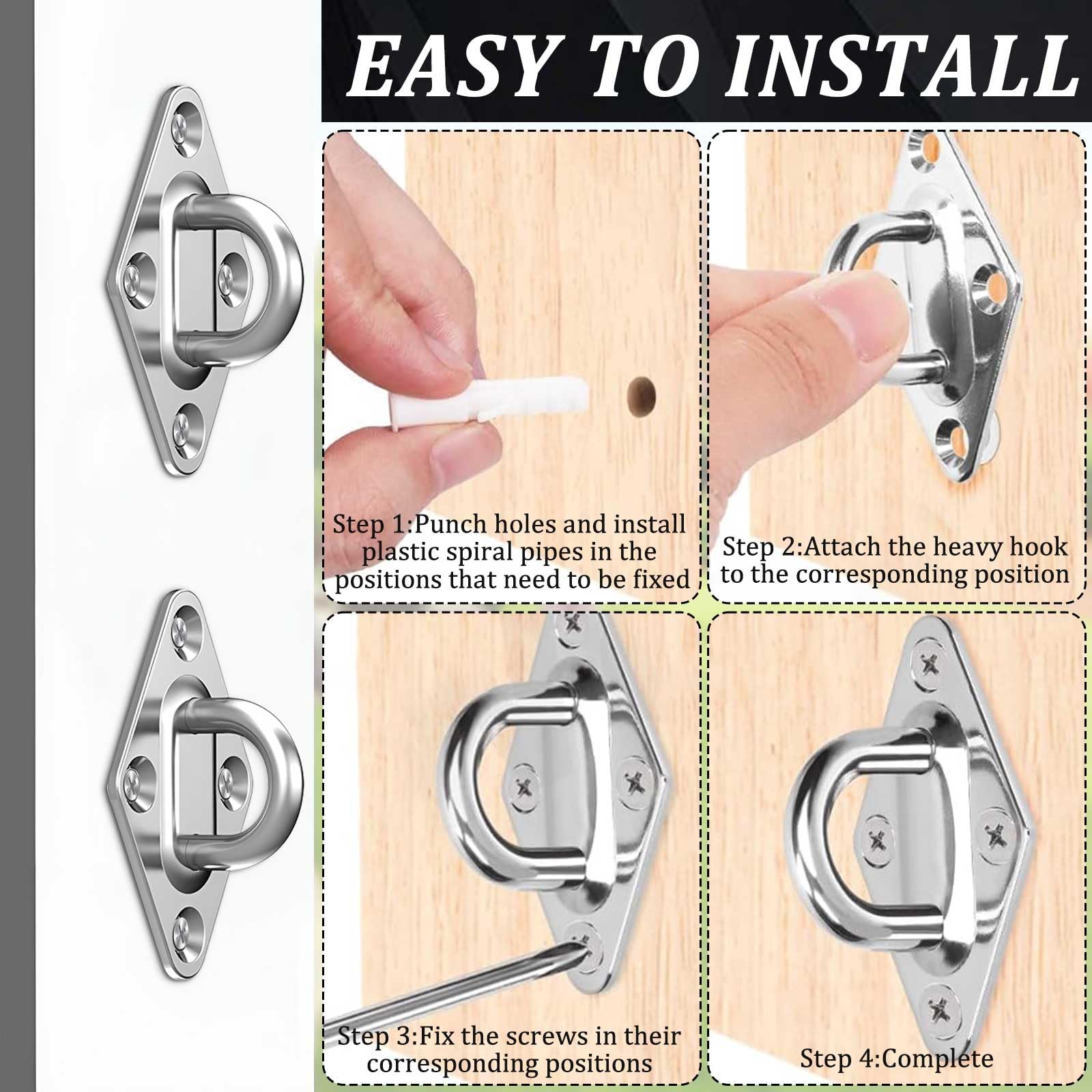 M5 Ganchos Placa de Ojo,8 Piezas Placa Ocular Acero Inoxidable,Gancho Techo Rombo Resistente Forma U,Anclaje Pared Gancho Fijación Metal con Kit de Tornillos para Suspensión Fijación Artículos