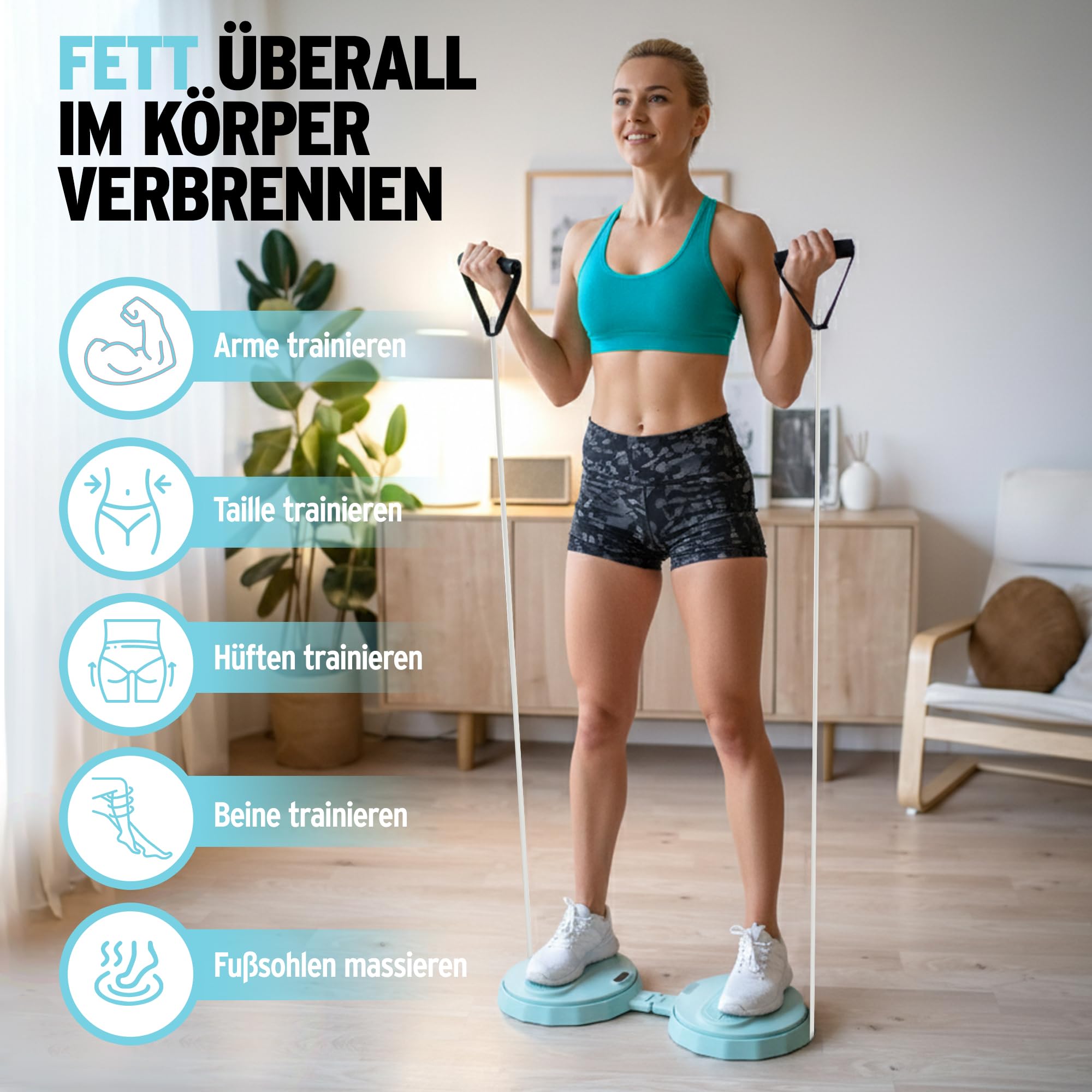 TENBOOM Zusammenklappbar Twist Waist Disc Board With Drawstring 120KG Load Capacity, Power twist Devices for Abdominal Muscle Training, Indoor Fitness Equitment für Erwachsene and Junger