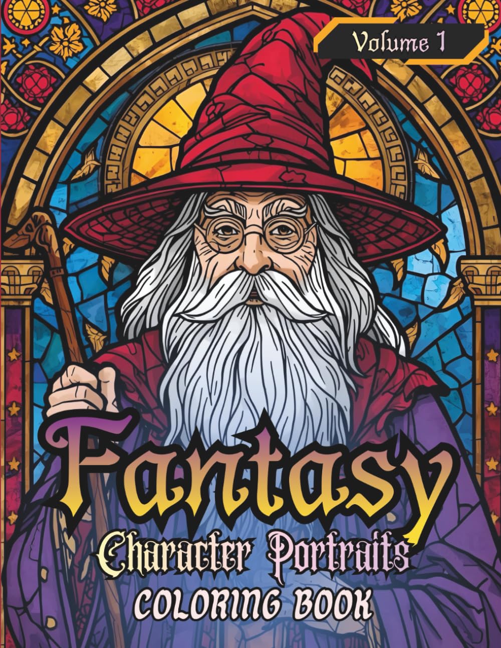 Fantasy Character Portraits Coloring Book Volume 1: Stained Glass Edition - FRP Characters Coloring Book for Adults and Teens
