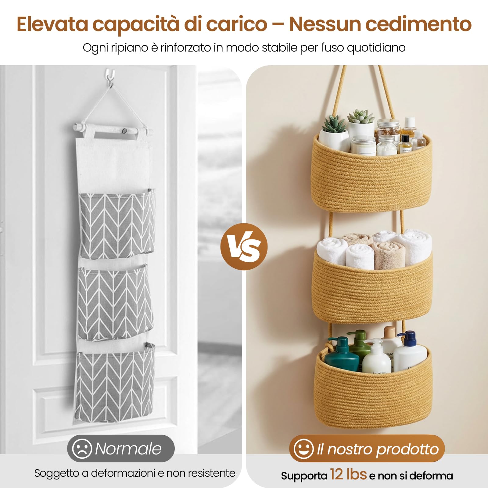 Tasche Portaoggetti Da Parete, 3 Livelli Organizer Per Appendere, Portaoggetti Da Parete Con Tasche In Corda Di Cotone Intrecciata, Per Soggiorno, Bagno, Camera Da Letto (Curcuma)