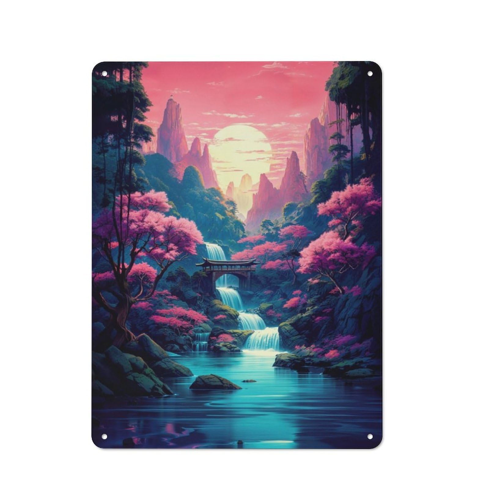 Junmoney Japan Sunset Water Art Metal Sign 40X30cm With For Hallway Wall, Retro Decor, Suited To New Home Decorators