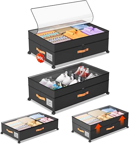 Under Bed Storage with Wheels, Large Capacity UnderBed Containers with