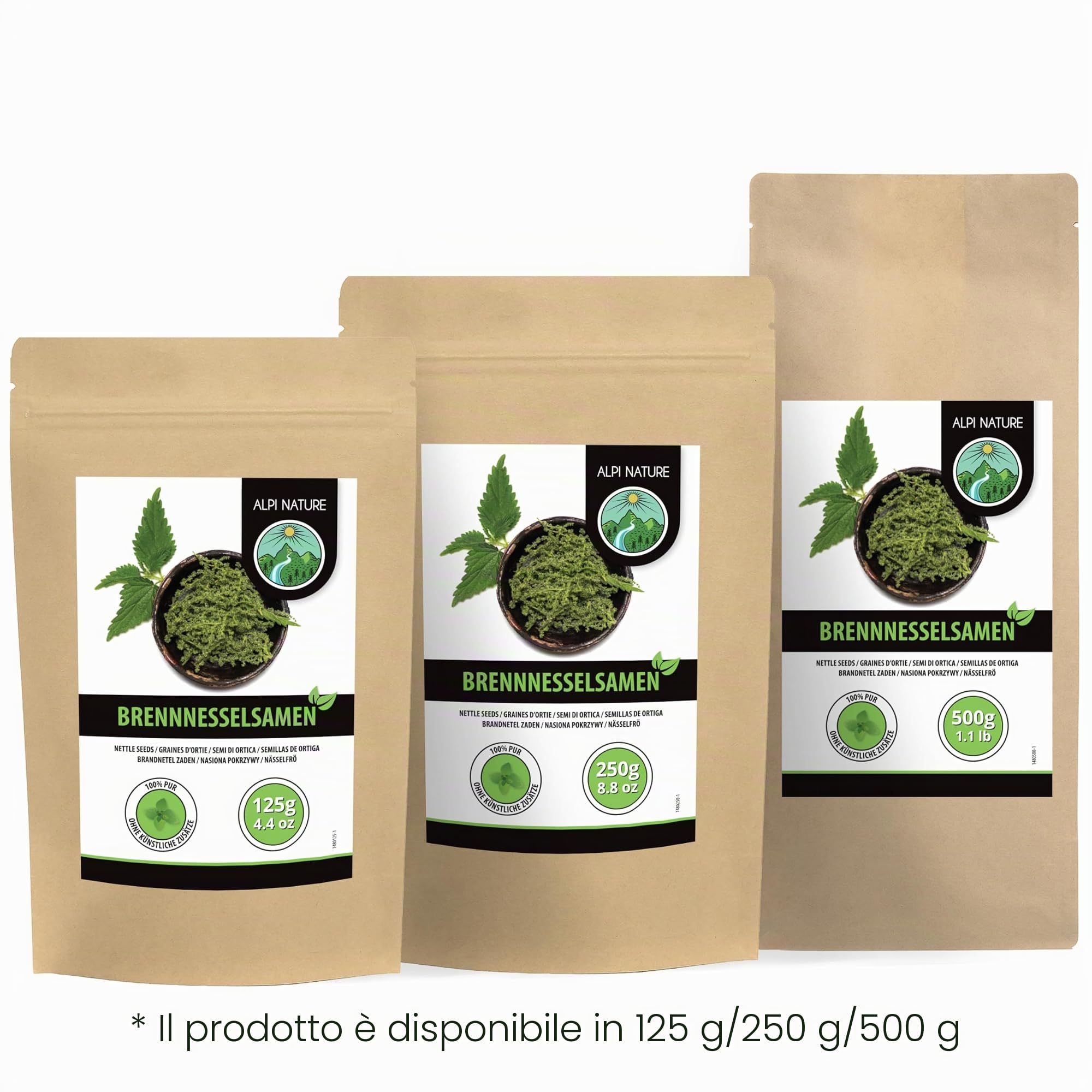 Alpi Nature Semi di Ortica 500g, Semi di Ortica Essiccate per Tè, Frullati e Insalate, Urtica dioica