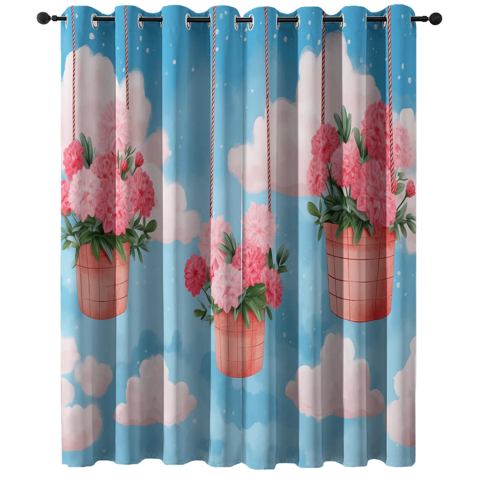 Rideau Occultant Imprimés Rêve Nuages Fleurs, 140L X 200H cm (2 Panneaux) Thermique Anti Froid Rideaux Opaque Isolation Phonique à Oeillets pour Salon Balcon, Rose Bleu