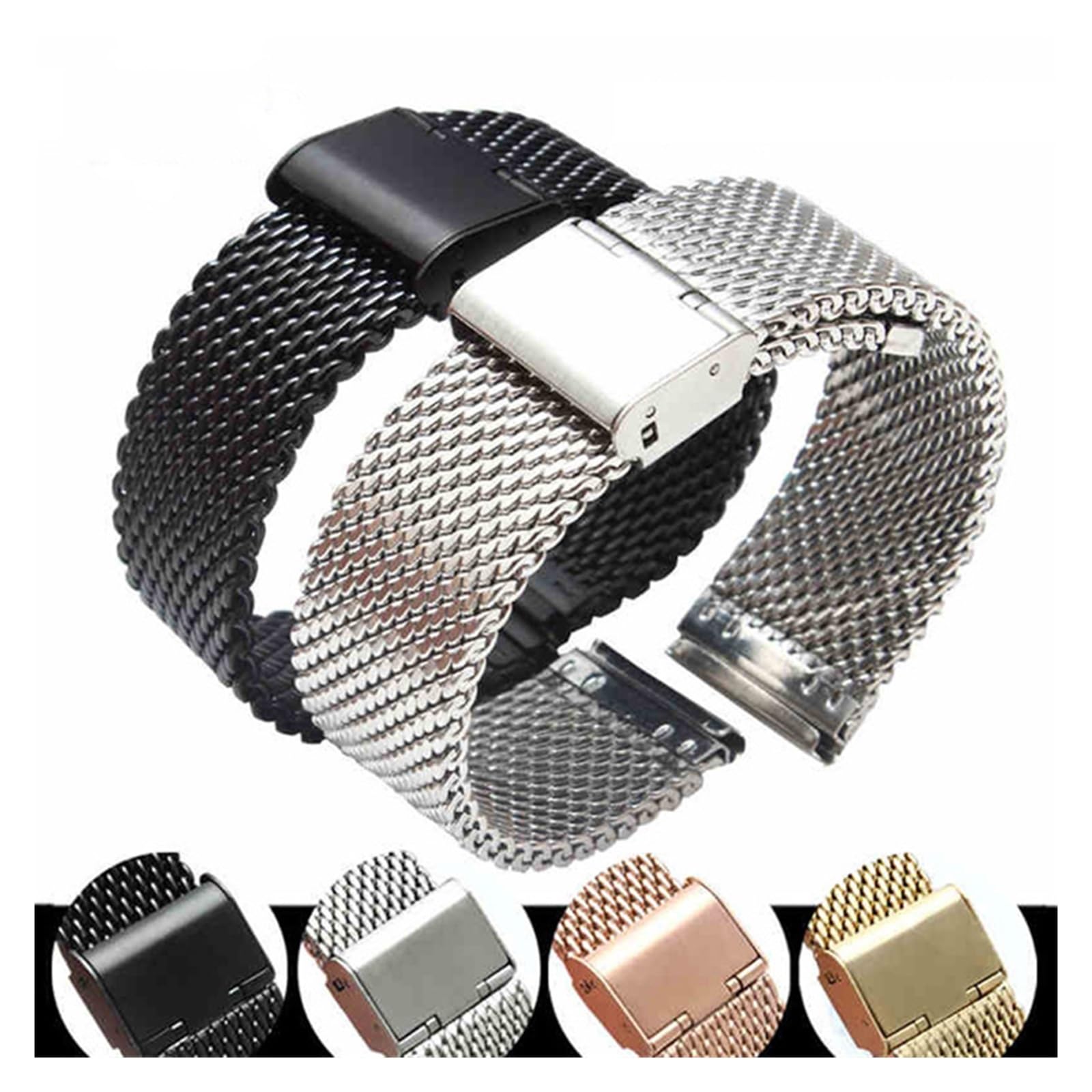 SERDAS Cinturino in acciaio inossidabile 18mm 20mm 22mm 24mm 1.0 cinturino in rete metallica spessa lunghezza regolabile accessori per orologi cinturini