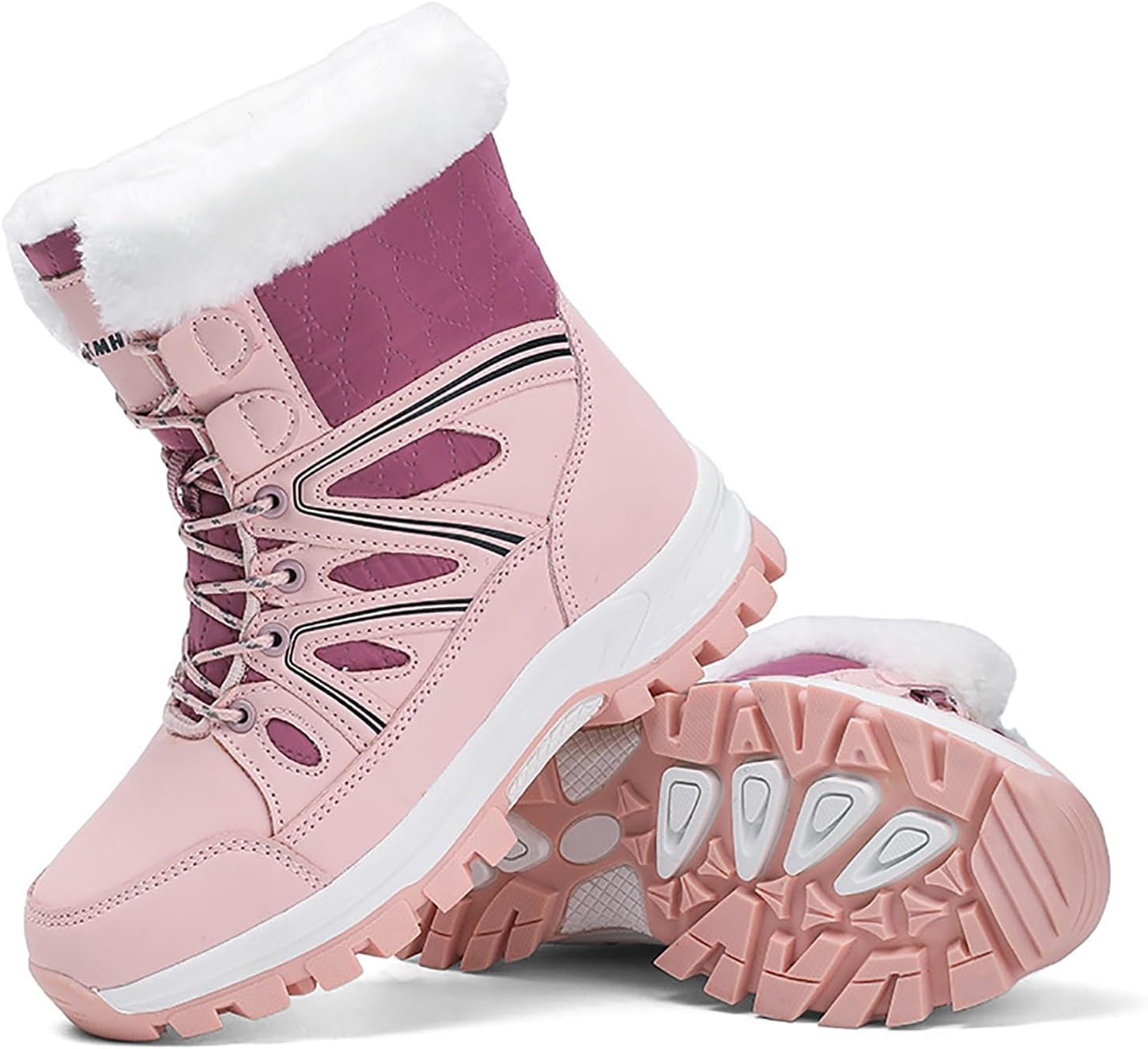 Women'S Waterproof Thick-Soled Winter Snow Boots Lightweight Warm Fur Lined Lace Up Mid-Calf Comfortable Outdoor Walking Travel Winter Boots