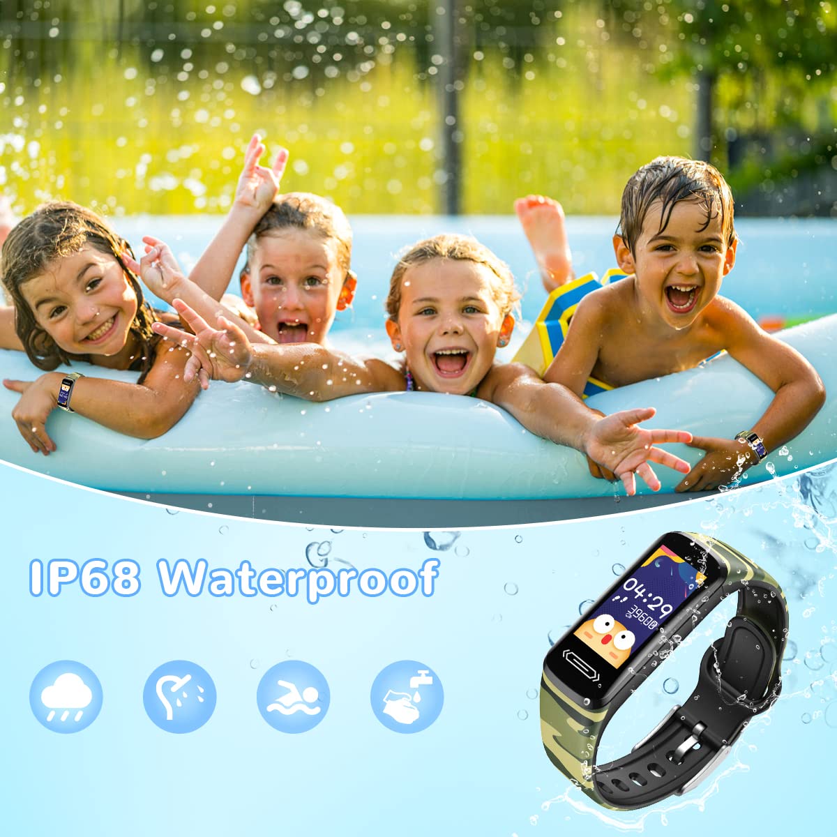 Smartwatch Fitness Orologio Bambini Digitale: Bambino Bambina IP68 Impermeabile Bluetooth Smart Watch Cardiofrequenzimetro da Polso Tracker Contapassi Conta Calorie nuotare sportivo per iOS Android