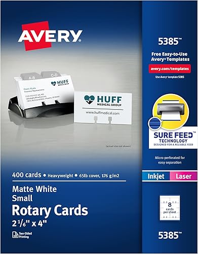 Tarjetas rotativas imprimibles con tecnología Sure Feed 2-16 x 4 pulgadas color blanco 400 tarjetas en blanco para impresoras láser o de inyección