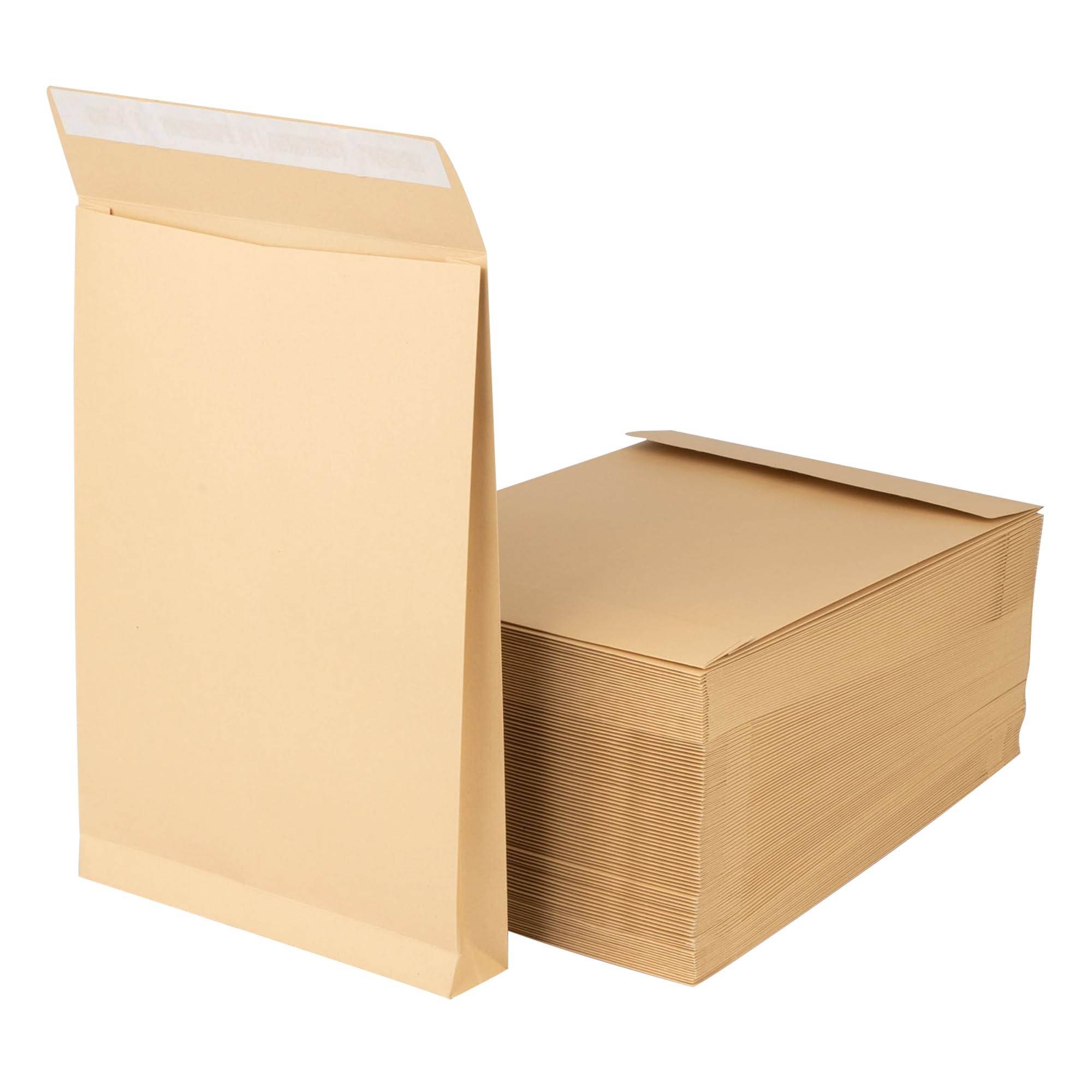 500 sacchetti pieghevoli C4 con piega inferiore da 3,8 cm, spessore del materiale 150 g/m², strisce adesive, imballaggio per spedizione, borsa per spedizioni marrone