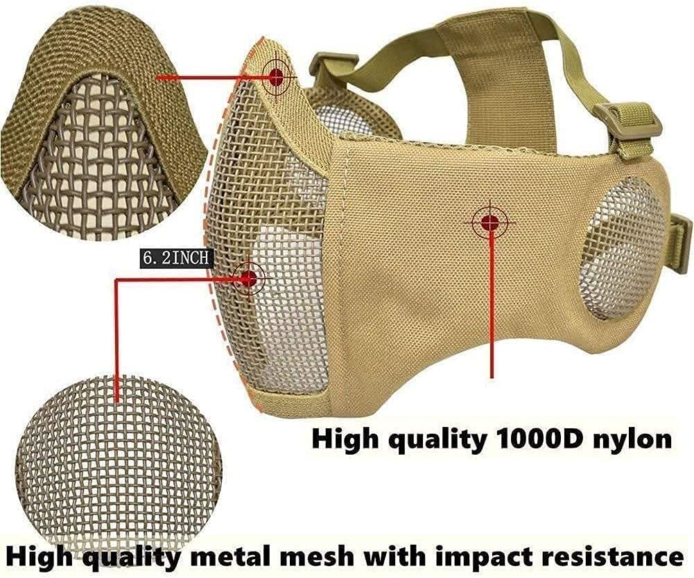 MH Tactical Fast Helmet Combined,with Foldable Ear Protection Half Face Mesh Mask and Goggles for Airsoft Paintball CS Game Set