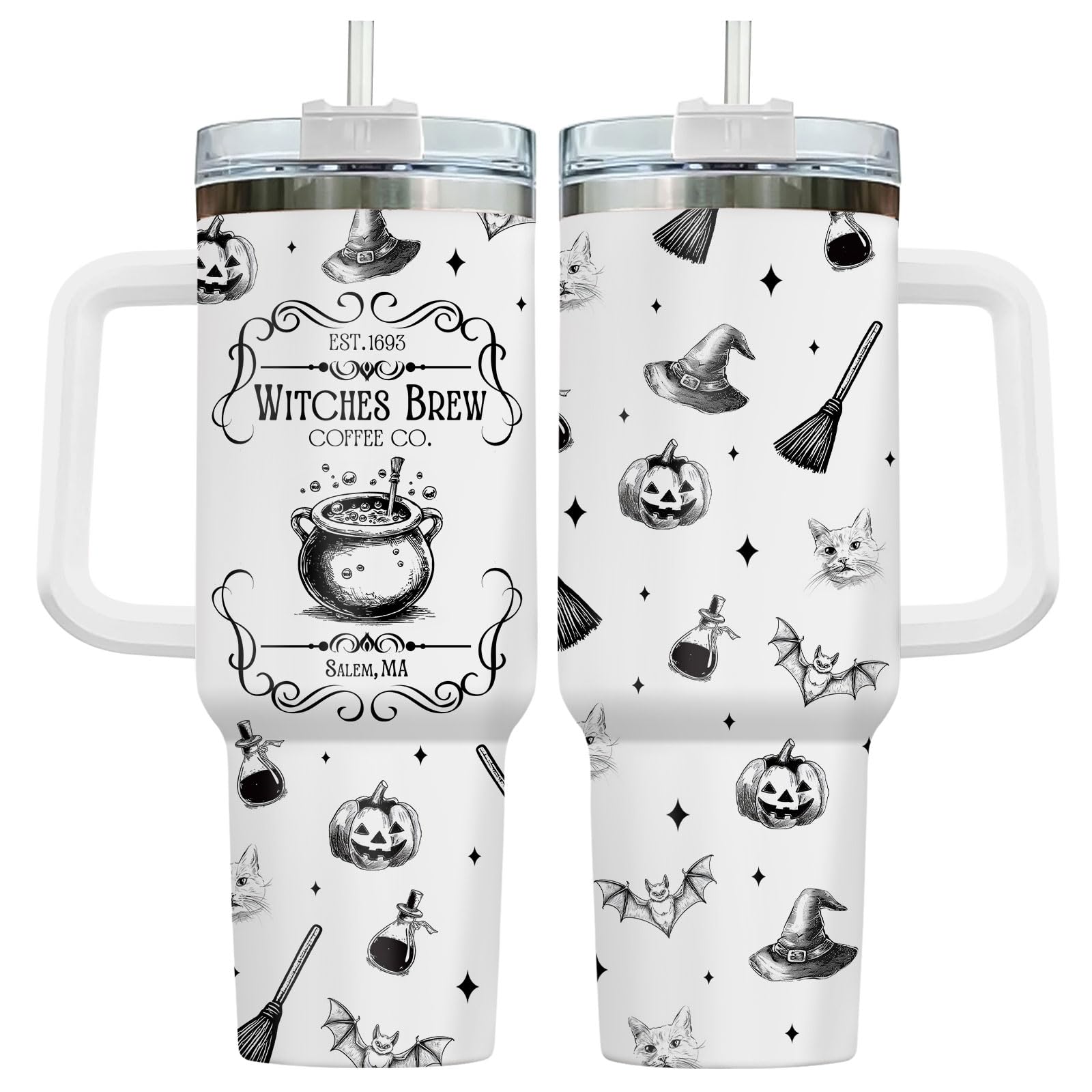 34HD Hocus Gifts for Christmas, Hocus Tumbler 40 Oz Stainless Steel with Handle Straw, Witches Brew Tumbler, Hocus Gifts for Women, Sanderson Sister Gifts